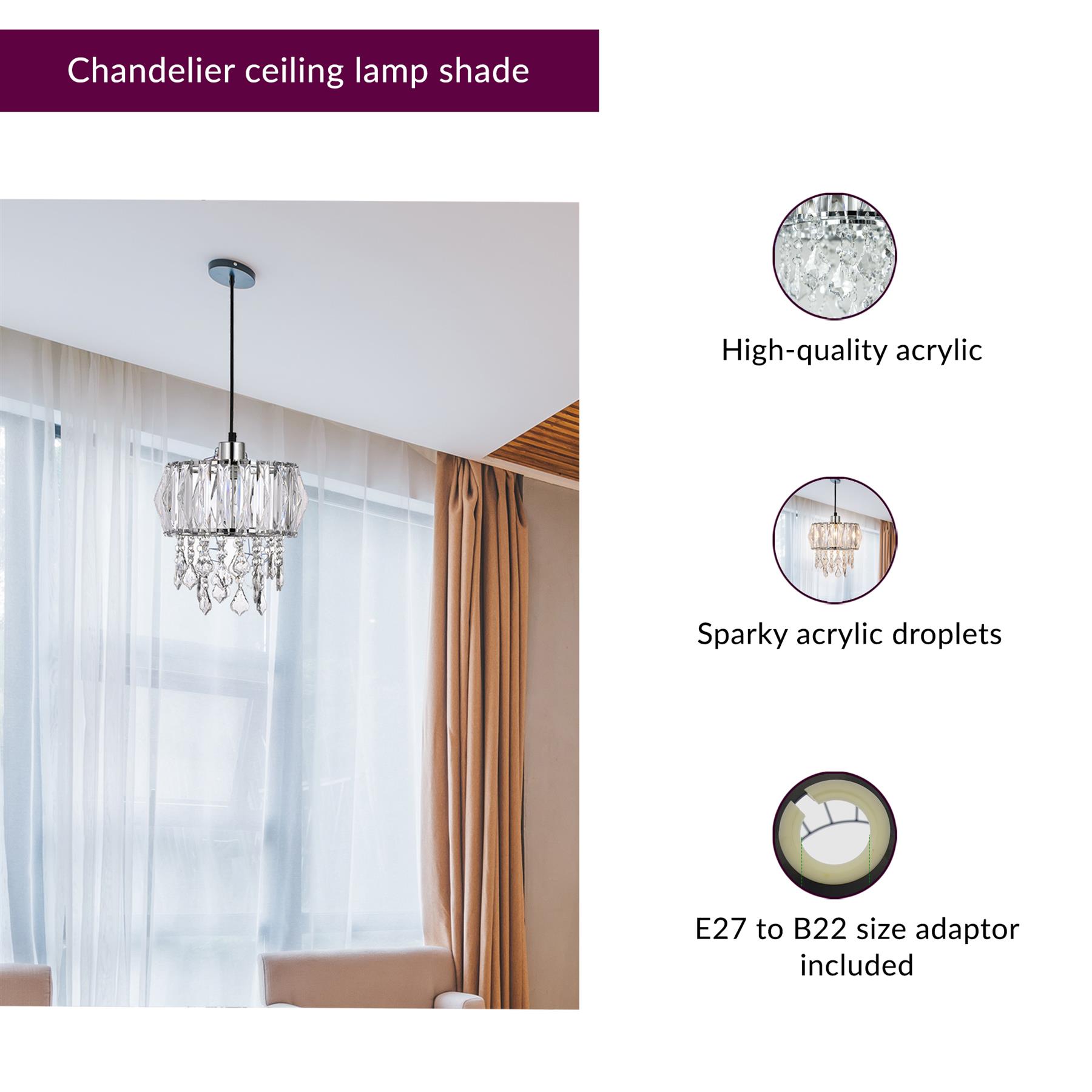 Modern Chandelier Ceiling Light Shades Acrylic Crystal Droplet Pendant Lampshade - Picture 68 of 92