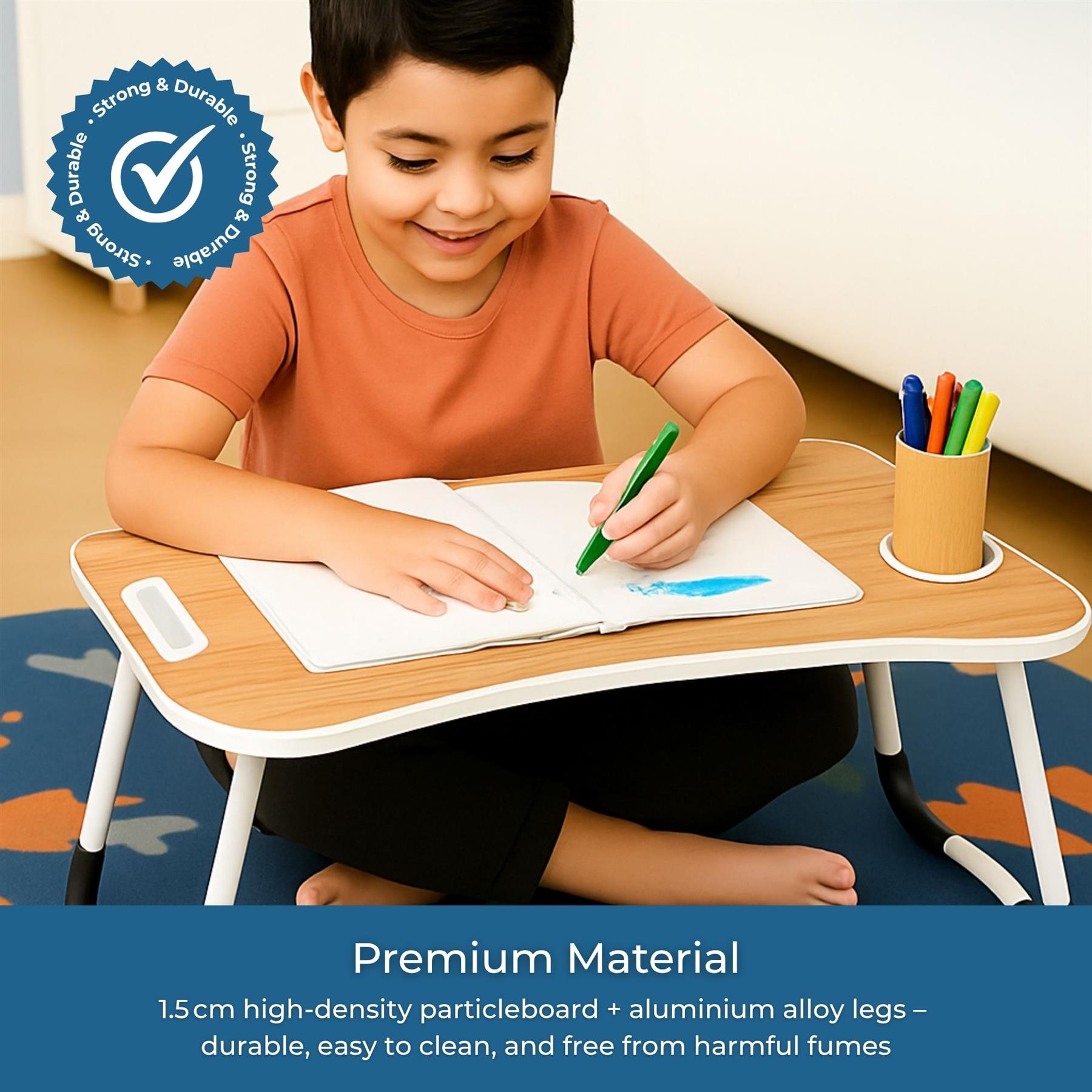 Faltbarer Laptoptisch Tragbar Bett Sofa Schoß Tablett Ladefach und Getränkehalter - Bild 39 von 42