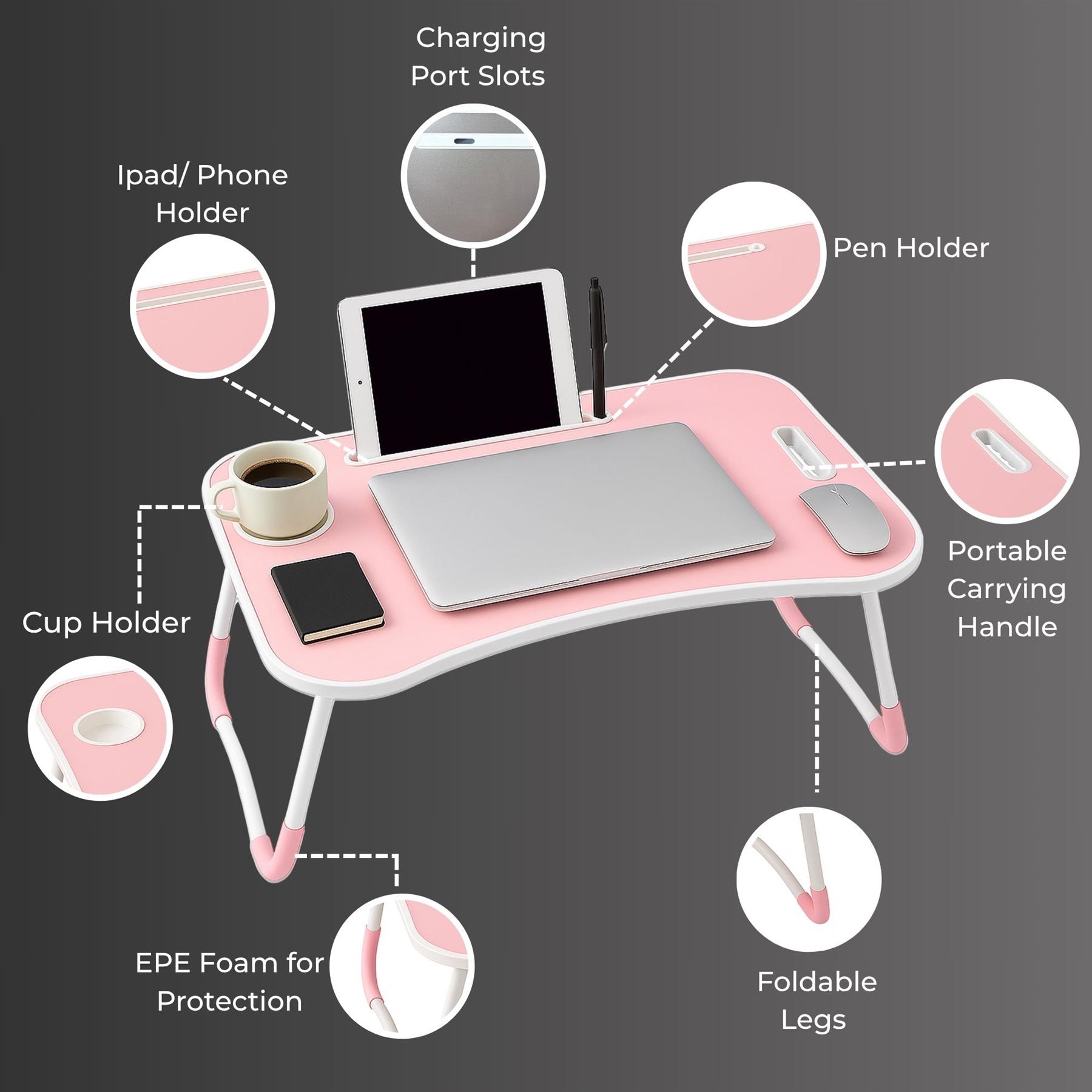 Faltbarer Laptoptisch Tragbar Bett Sofa Schoß Tablett Ladefach und Getränkehalter - Bild 30 von 42