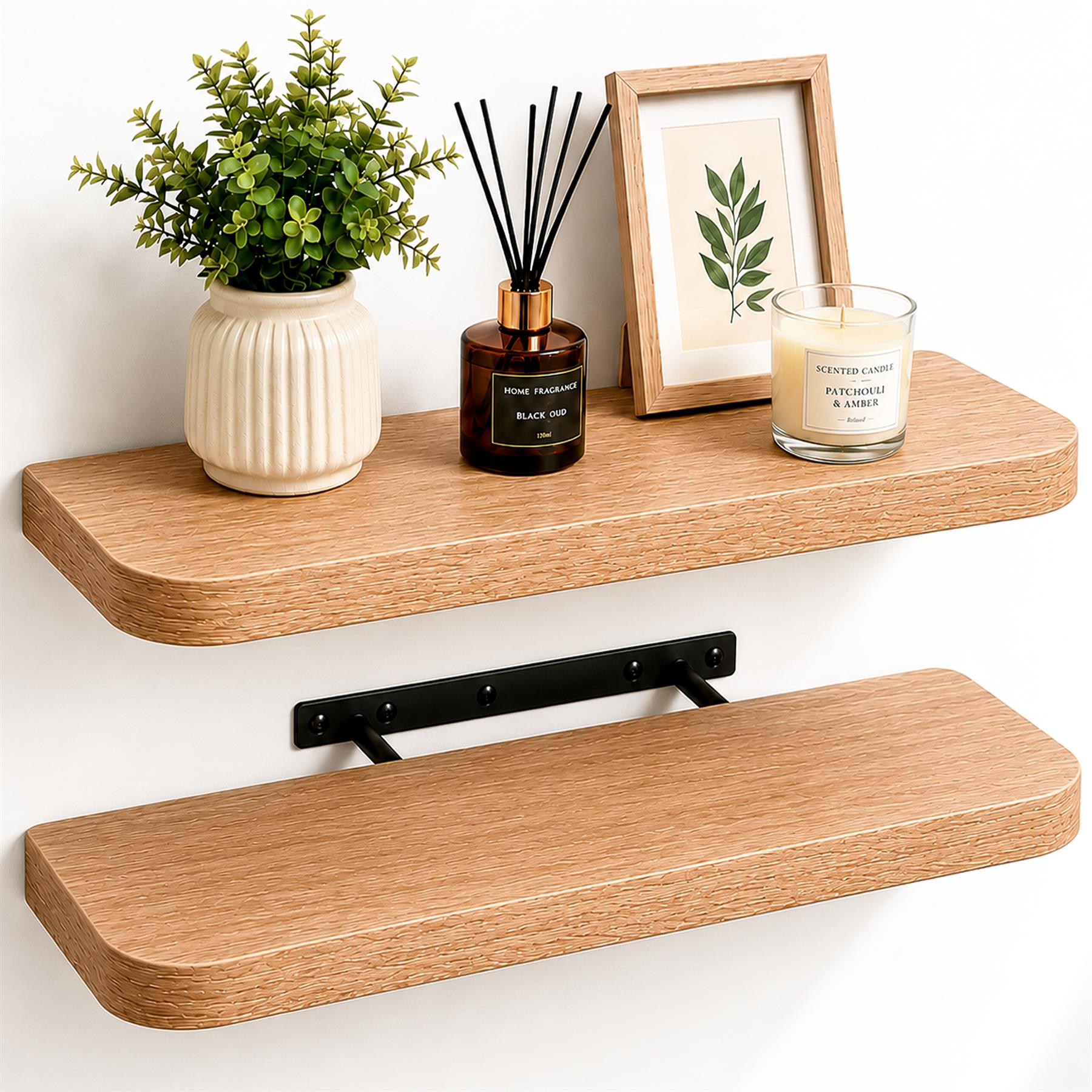 Curved Floating Shelf Set of 2 60cm Matt White Oak Walnut