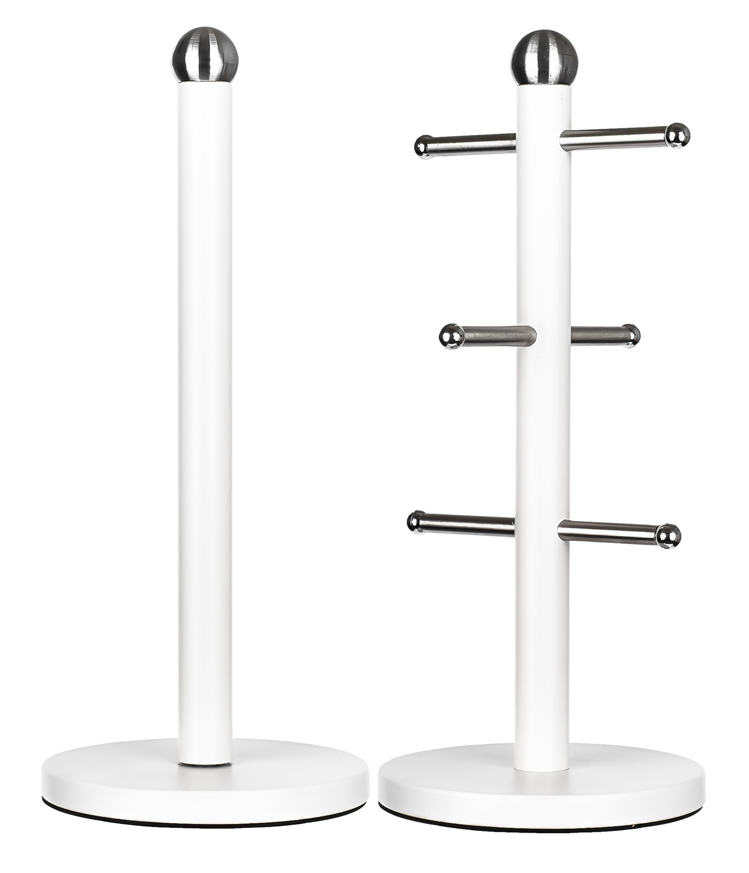 Kitchen Roll Holder & 6 Mug Tree Stand Stainless Steel Rack Set - Picture 8 of 9