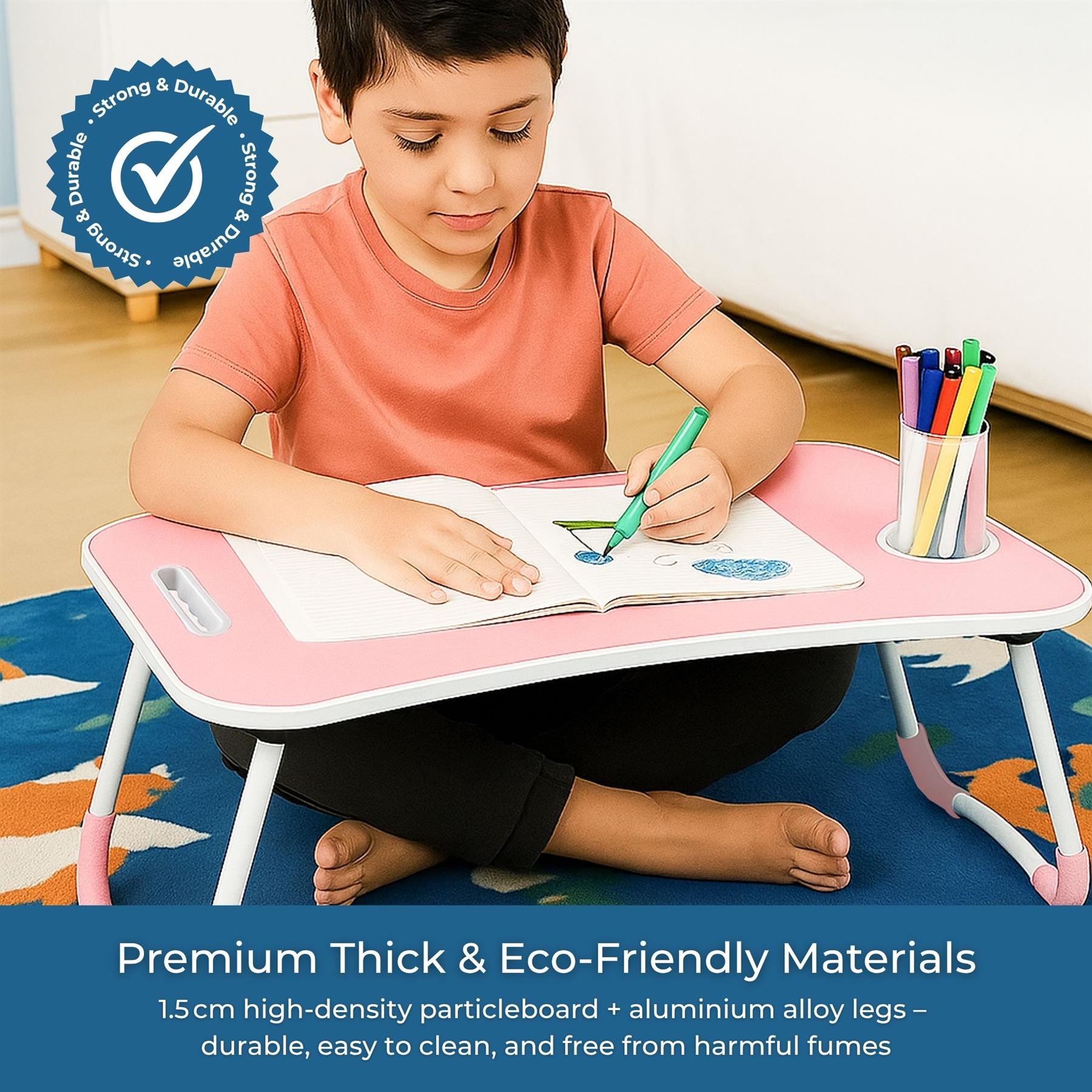 Faltbarer Laptoptisch Tragbar Bett Sofa Schoß Tablett Ladefach und Getränkehalter - Bild 29 von 42