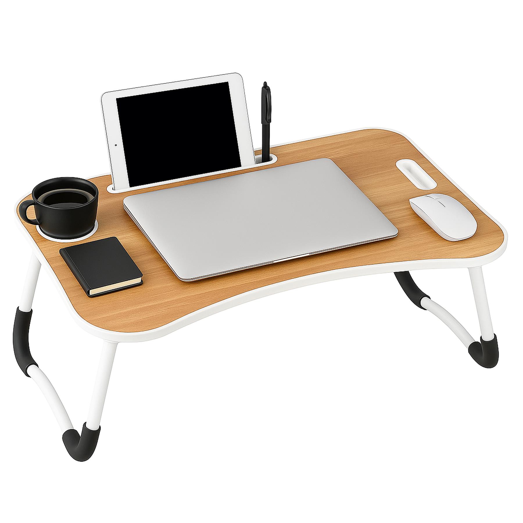 Faltbarer Laptoptisch Tragbar Bett Sofa Schoß Tablett Ladefach und Getränkehalter - Bild 35 von 42