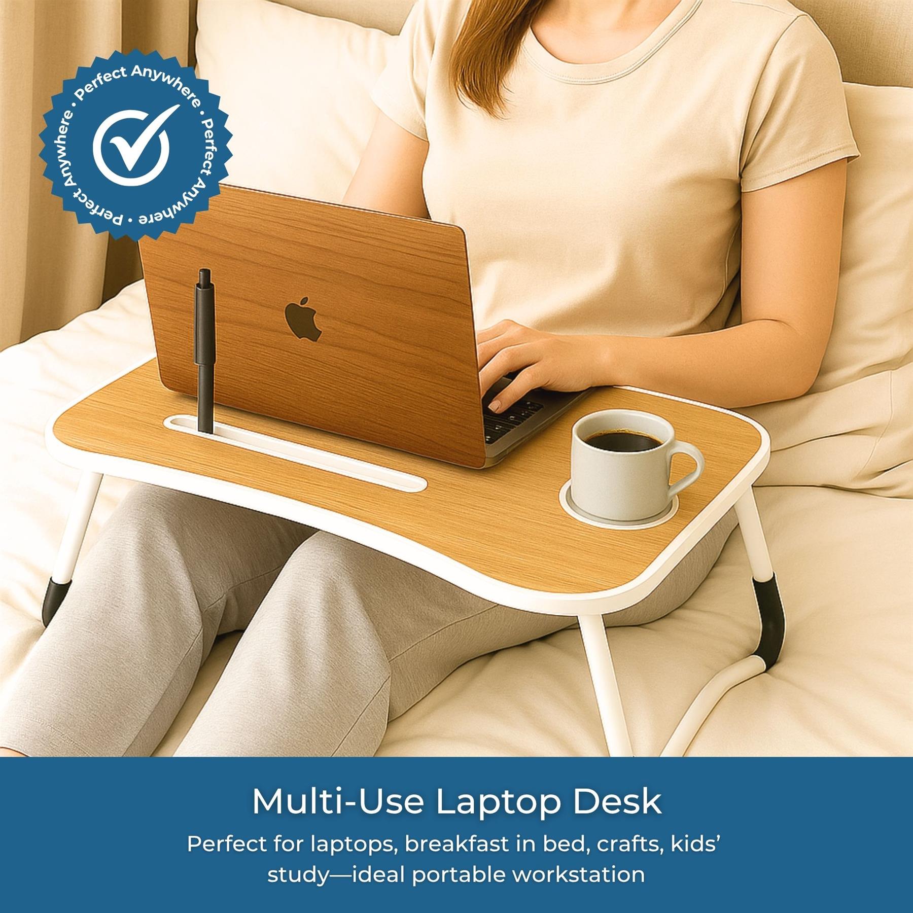 Faltbarer Laptoptisch Tragbar Bett Sofa Schoß Tablett Ladefach und Getränkehalter - Bild 36 von 42