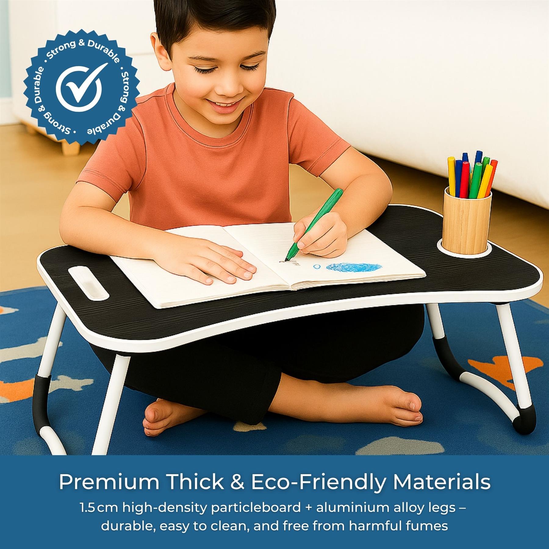 Faltbarer Laptoptisch Tragbar Bett Sofa Schoß Tablett Ladefach und Getränkehalter - Bild 7 von 42