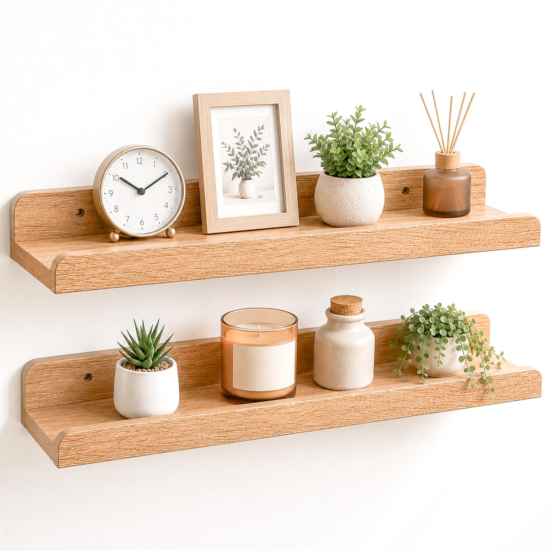 U Shaped Floating Wall Shelf Set of 2 60cm Oak White Walnut