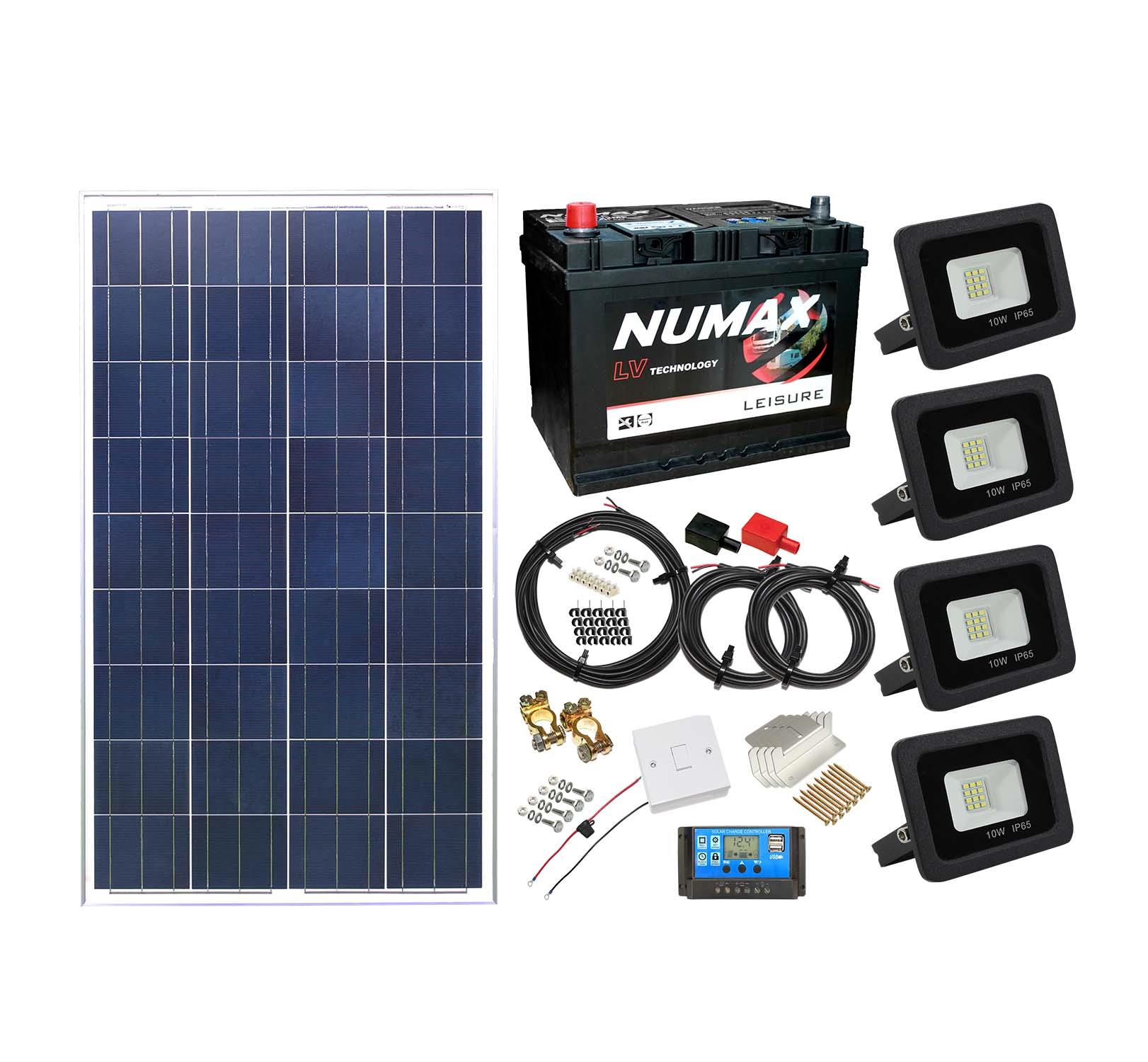Solar Powered Lighting Kit Sheds Garage Off Grid Battery, Panel, Light, Cables