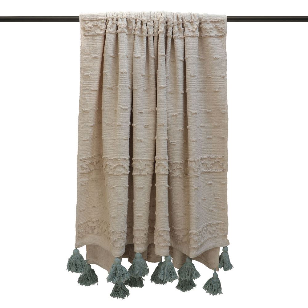 Furn Boho Geometric Tufted 100% Cotton Tasselled Throw Blanket Soft Cosy UK - Produktbild 1