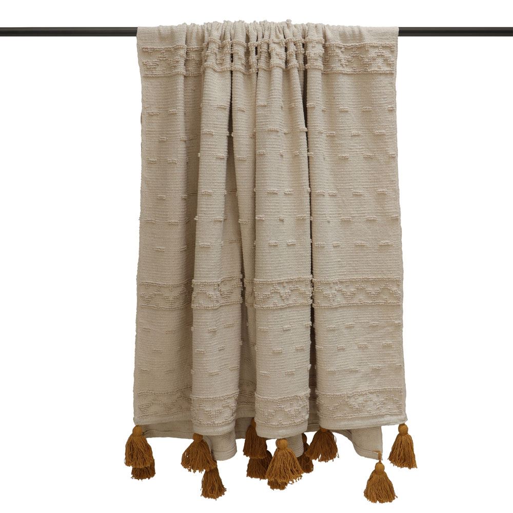 Furn Boho Geometric Tufted 100% Cotton Tasselled Throw Blanket Soft Cosy UK