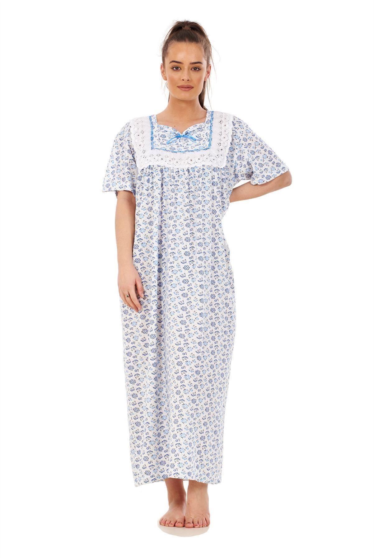 Women Nightwear Floral Print 100% Cotton Short Sleeve Long Nightdress M to XXXL - Picture 4 of 16