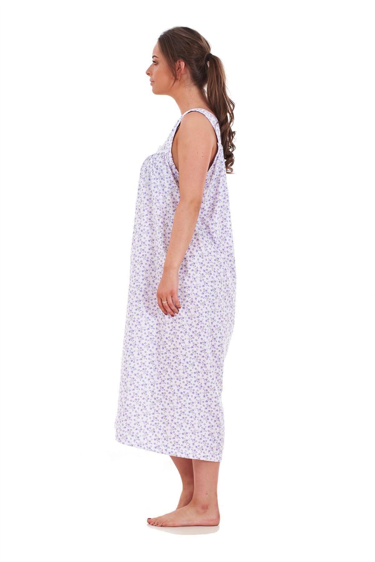 Ladies Nightwear Floral Print 100% Cotton Sleeveless Long Nightdress M to XXXL - Picture 16 of 37