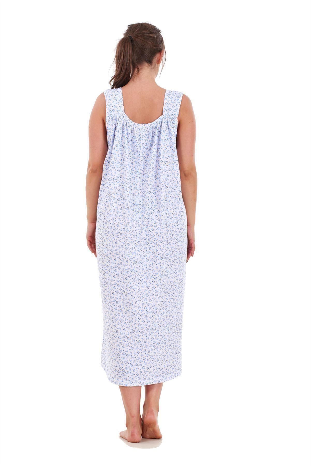 Ladies Nightwear Floral Print 100% Cotton Sleeveless Long Nightdress M to XXXL - Picture 5 of 37