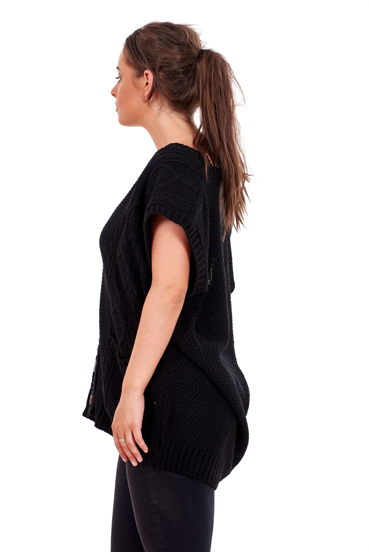 New Plus Size Women Moss Knitted Waistcoat Pockets Sleeveless Buttons Cardigan - Picture 9 of 25
