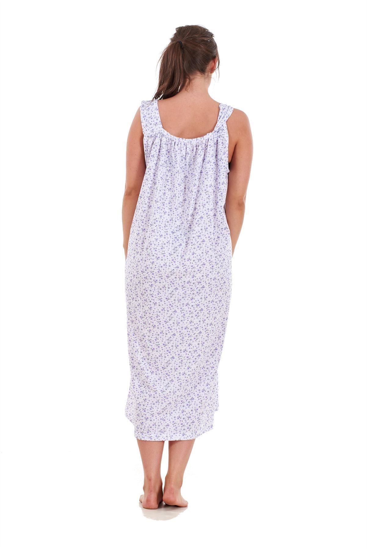 Ladies Nightwear Floral Print 100% Cotton Sleeveless Long Nightdress M to XXXL - Picture 13 of 37
