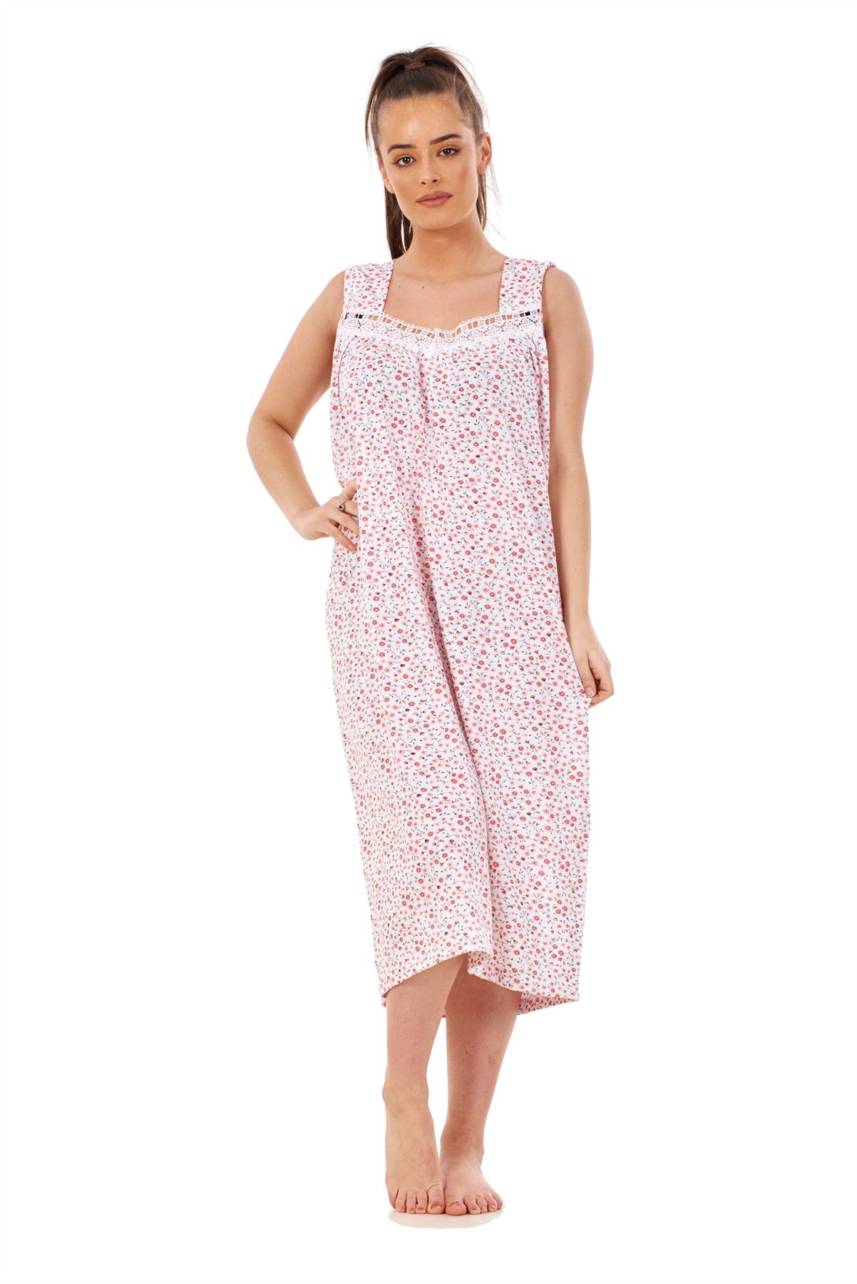 Ladies Nightwear Floral Print 100% Cotton Sleeveless Long Nightdress M to XXXL - Picture 26 of 37