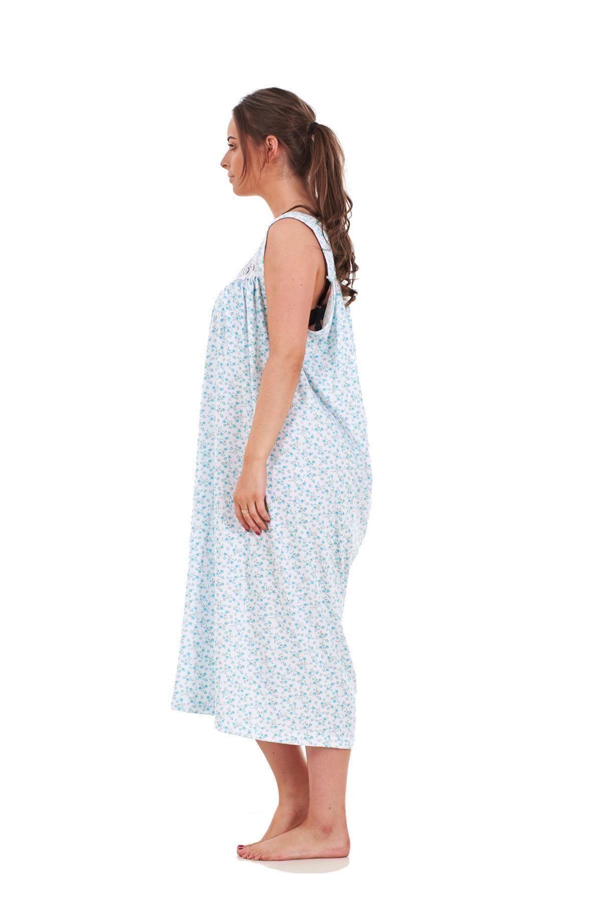 Ladies Nightwear Floral Print 100% Cotton Sleeveless Long Nightdress M to XXXL - Picture 25 of 37