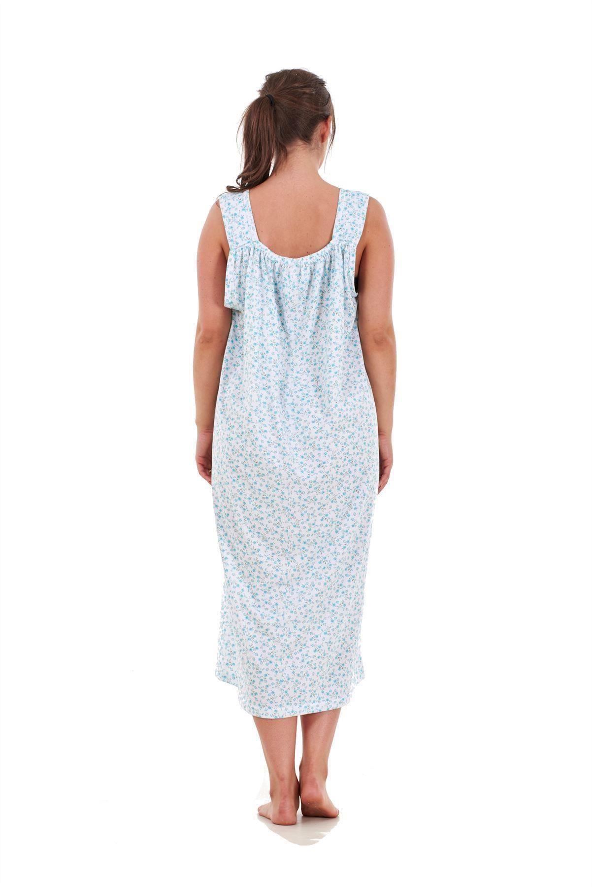 Ladies Nightwear Floral Print 100% Cotton Sleeveless Long Nightdress M to XXXL - Picture 23 of 37