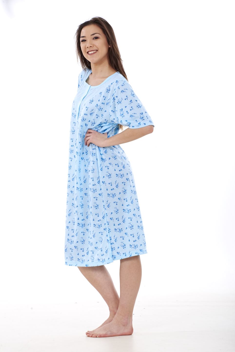 Women Ladies New Nightshirt Rich Cotton Floral Print Short Sleeve