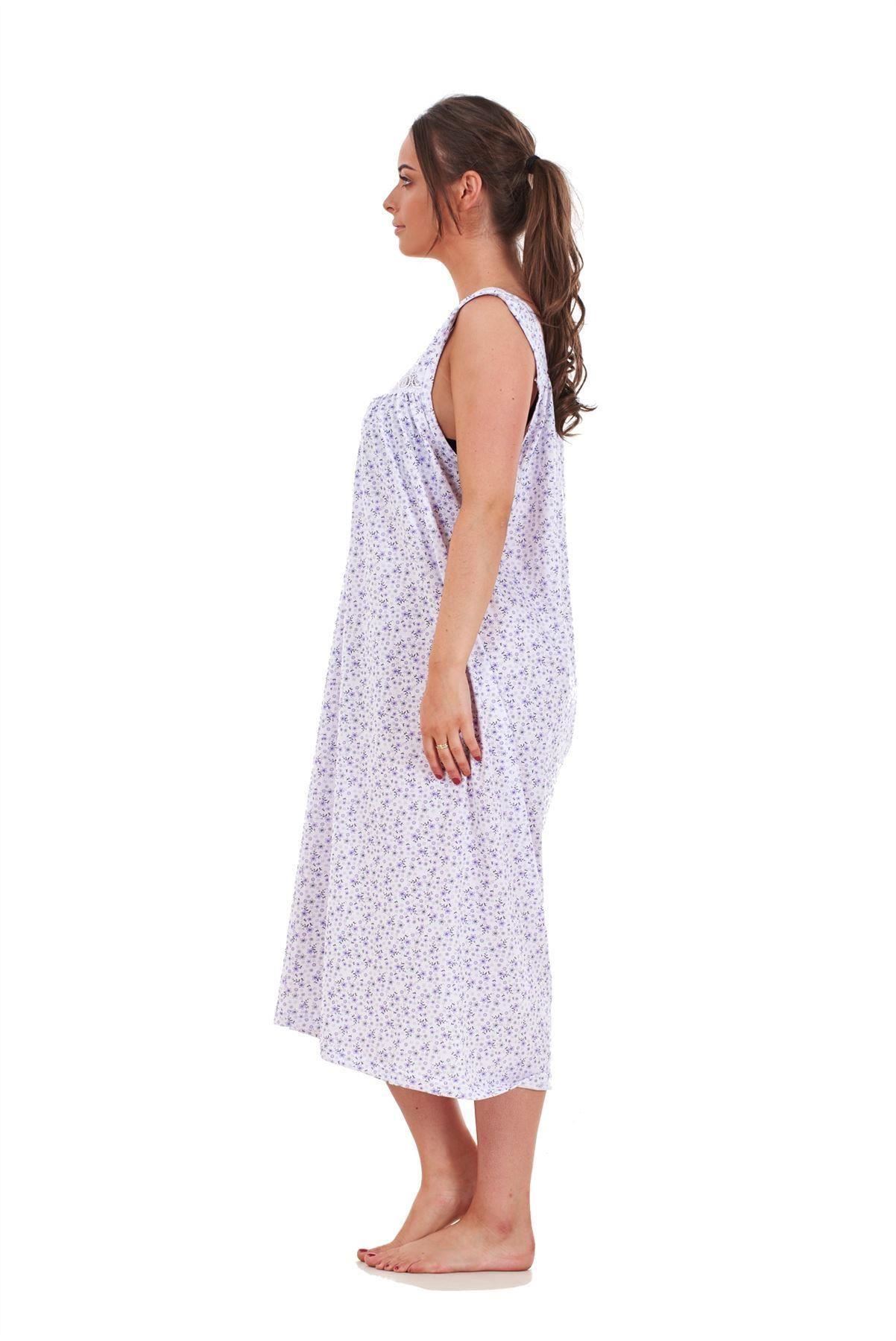 Ladies Nightwear Floral Print 100% Cotton Sleeveless Long Nightdress M to XXXL - Picture 11 of 37