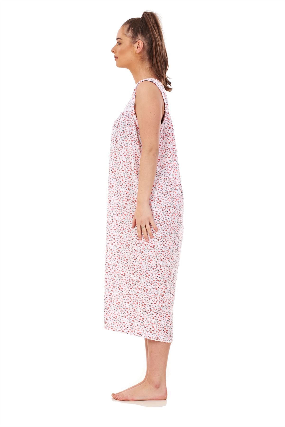 Ladies Nightwear Floral Print 100% Cotton Sleeveless Long Nightdress M to XXXL - Picture 28 of 37
