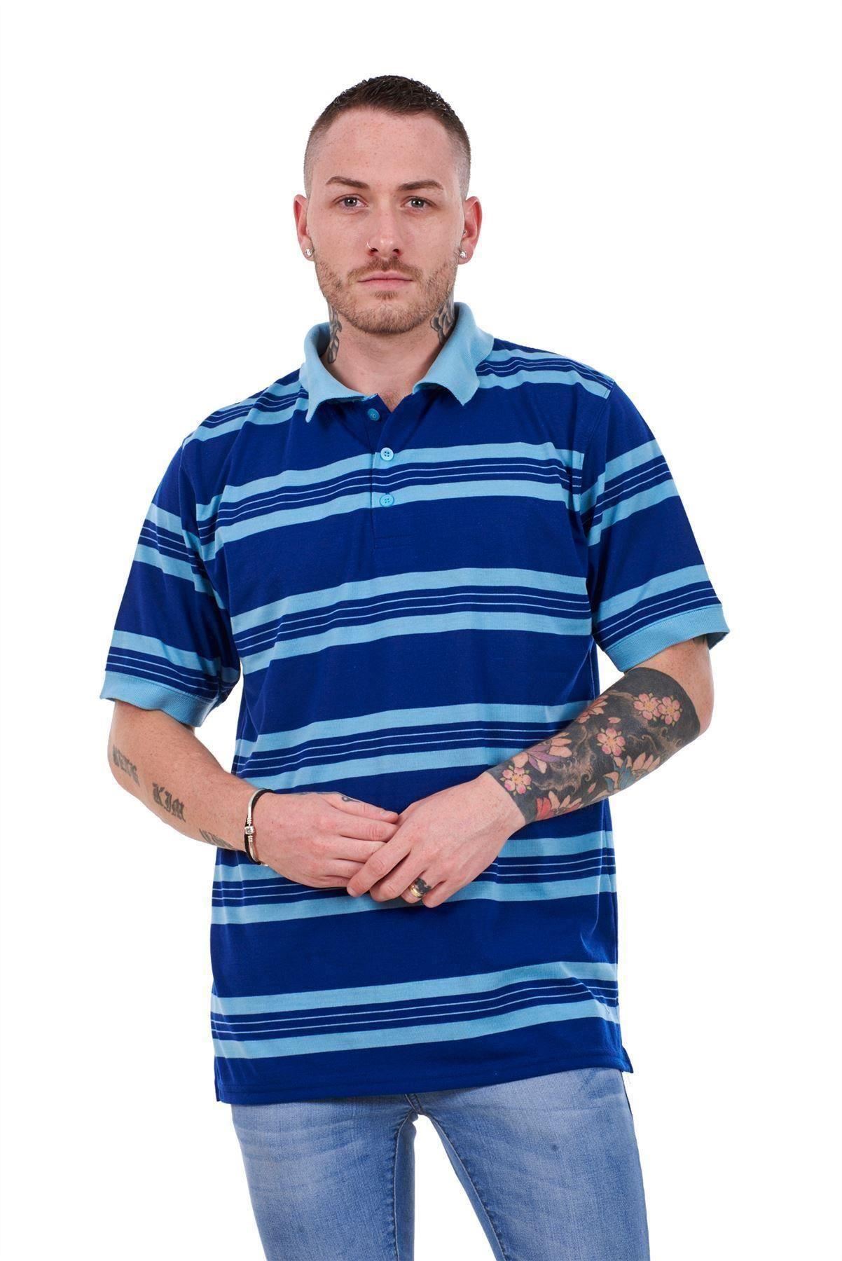 New Mens Striped TShirts Loose Fit Polycotton Tops Tees Casual Shirts
