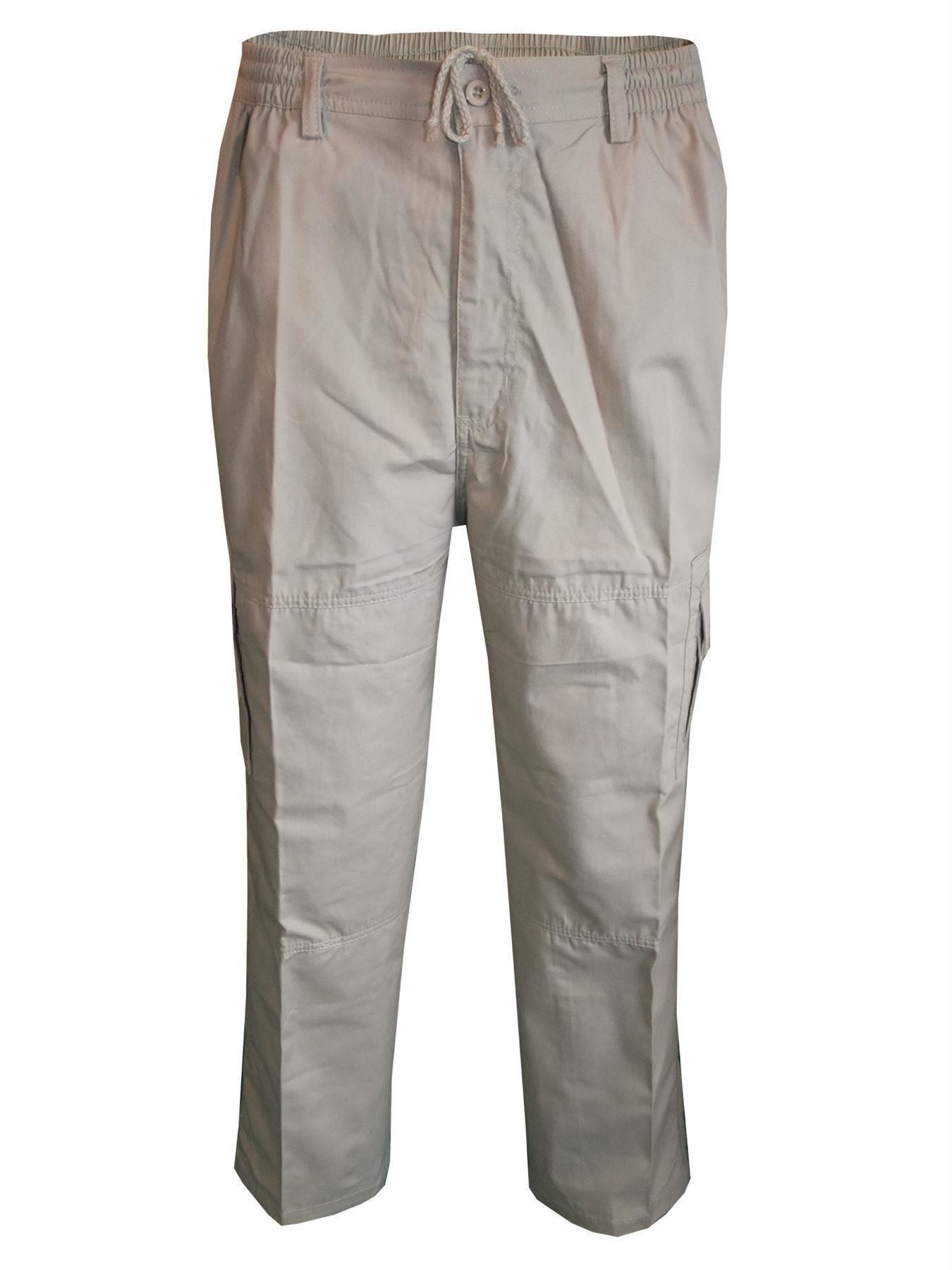 Men Straight Trousers Cargo Combat Cotton Elasticated Zip Fly Casual