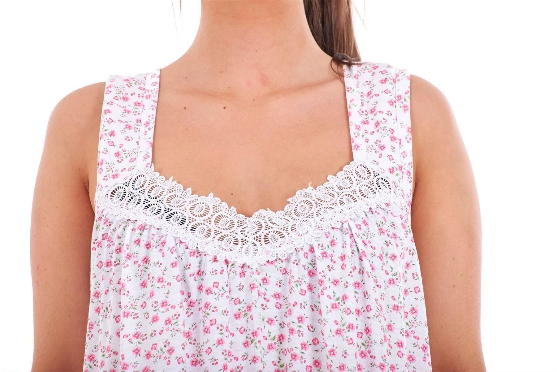 Ladies Nightwear Floral Print 100% Cotton Sleeveless Long Nightdress M to XXXL - Picture 36 of 37