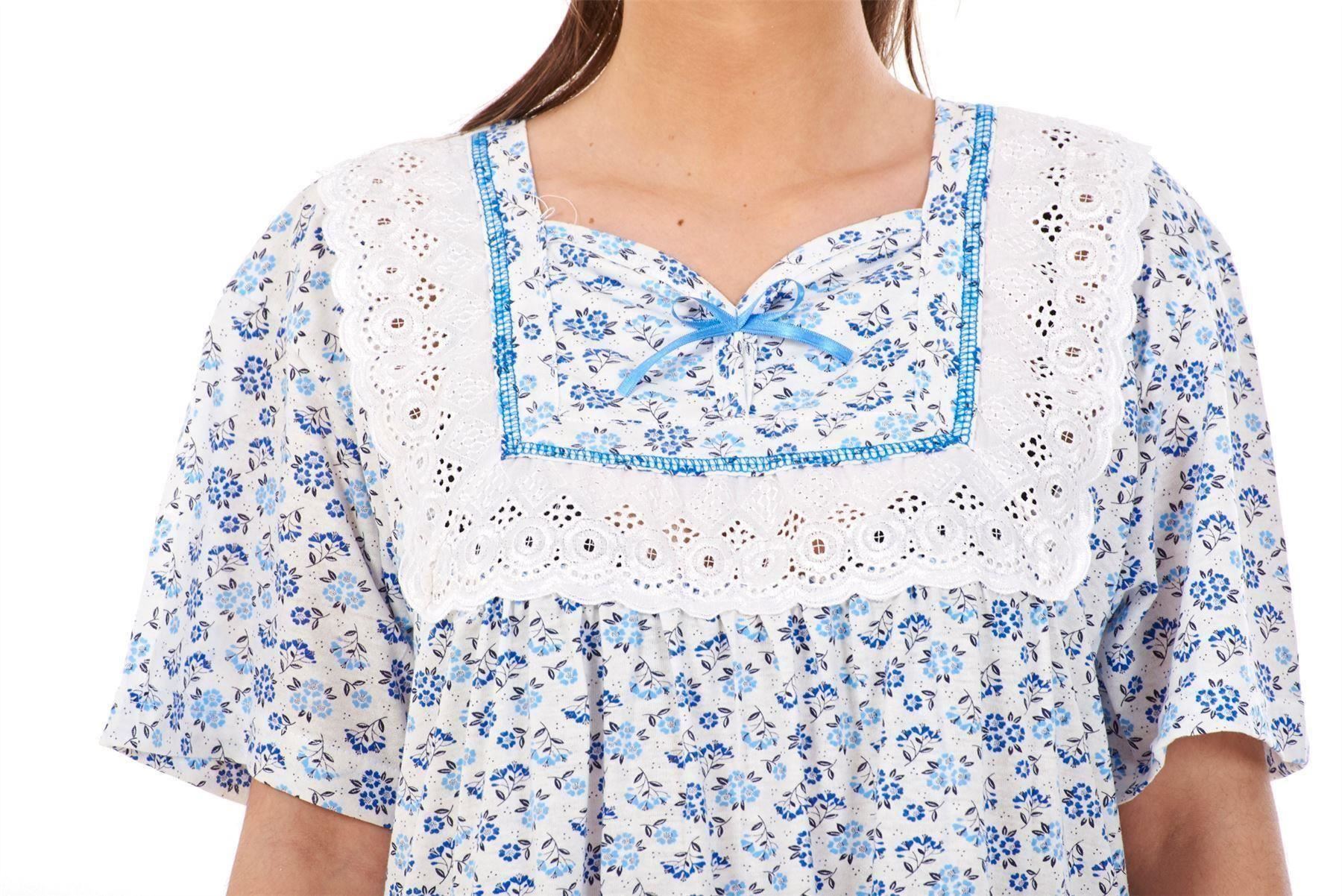 Women Nightwear Floral Print 100% Cotton Short Sleeve Long Nightdress M to XXXL - Picture 6 of 16