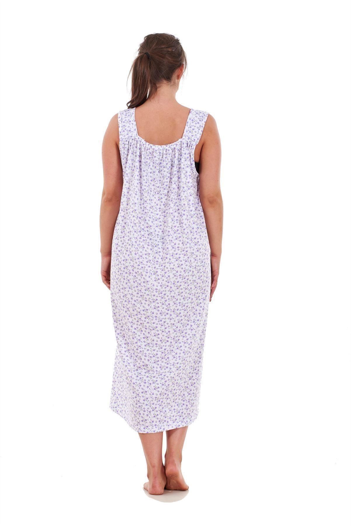 Ladies Nightwear Floral Print 100% Cotton Sleeveless Long Nightdress M to XXXL - Picture 15 of 37