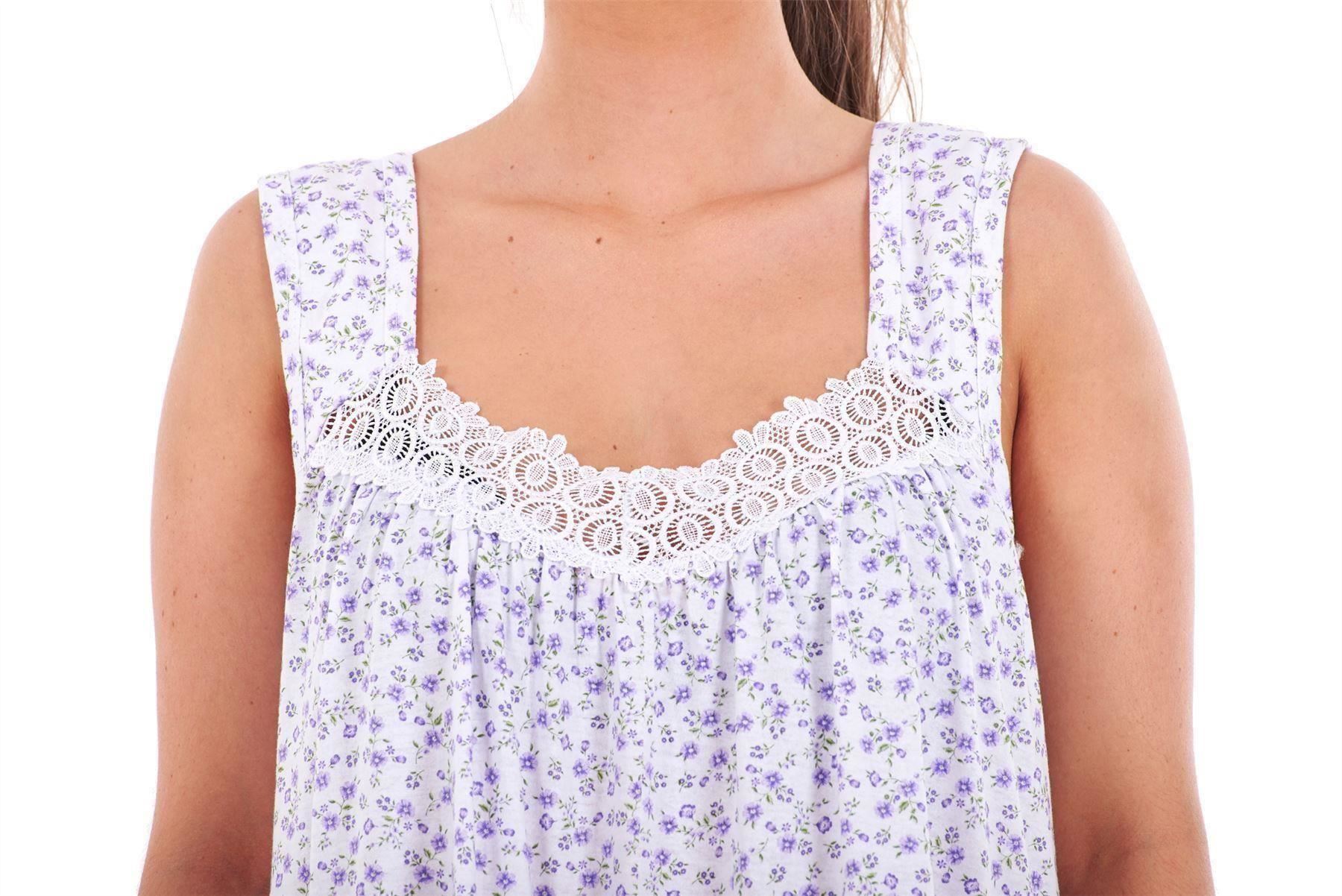 Ladies Nightwear Floral Print 100% Cotton Sleeveless Long Nightdress M to XXXL - Picture 17 of 37