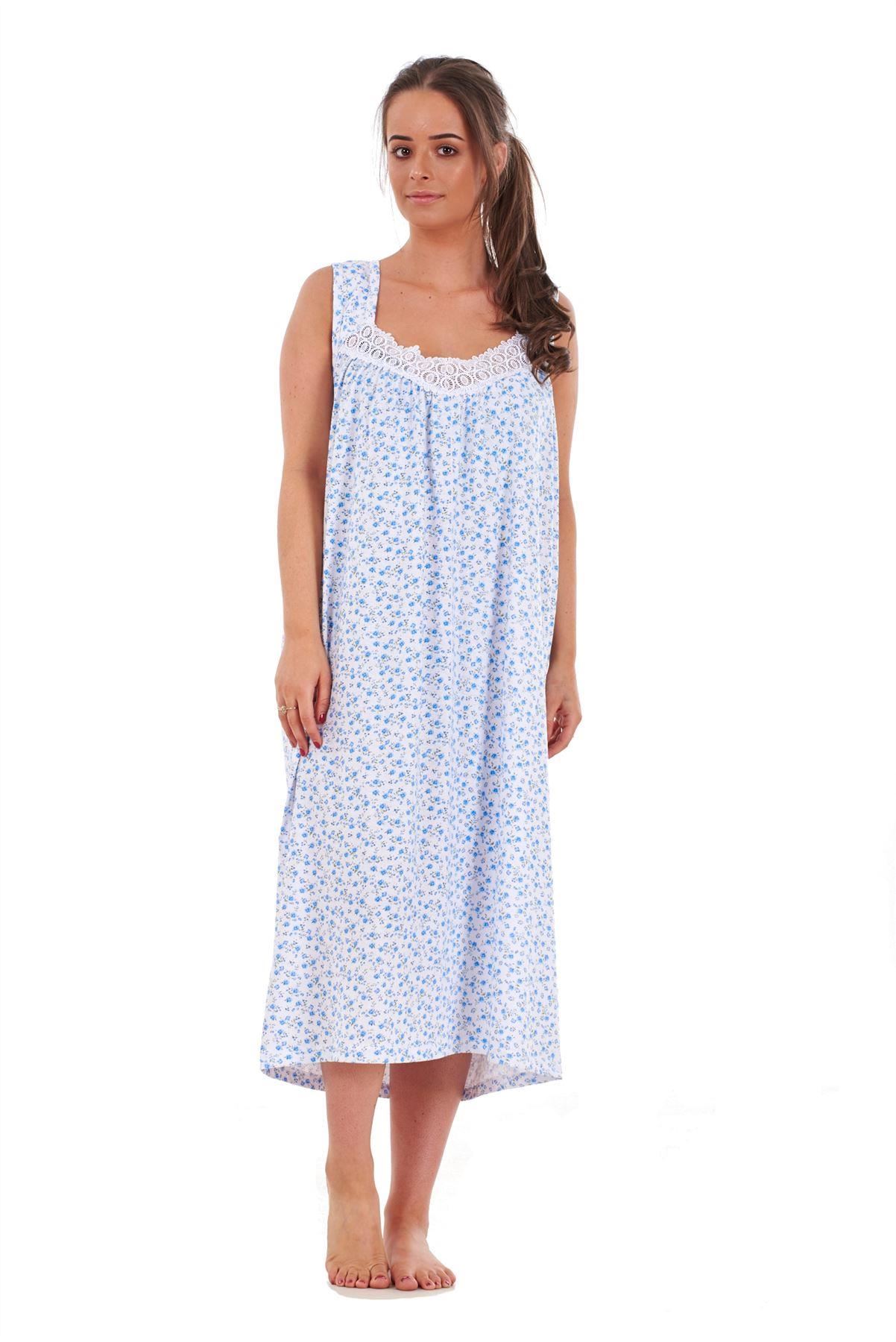 Ladies Nightwear Floral Print 100% Cotton Sleeveless Long Nightdress M to XXXL - Picture 6 of 37