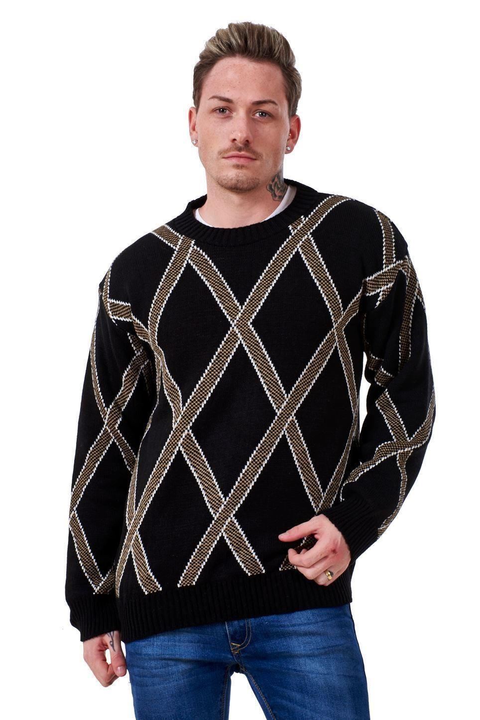 New Mens Knitted Jumper Cross Knit Pullover Casual Warm Sweater Top M