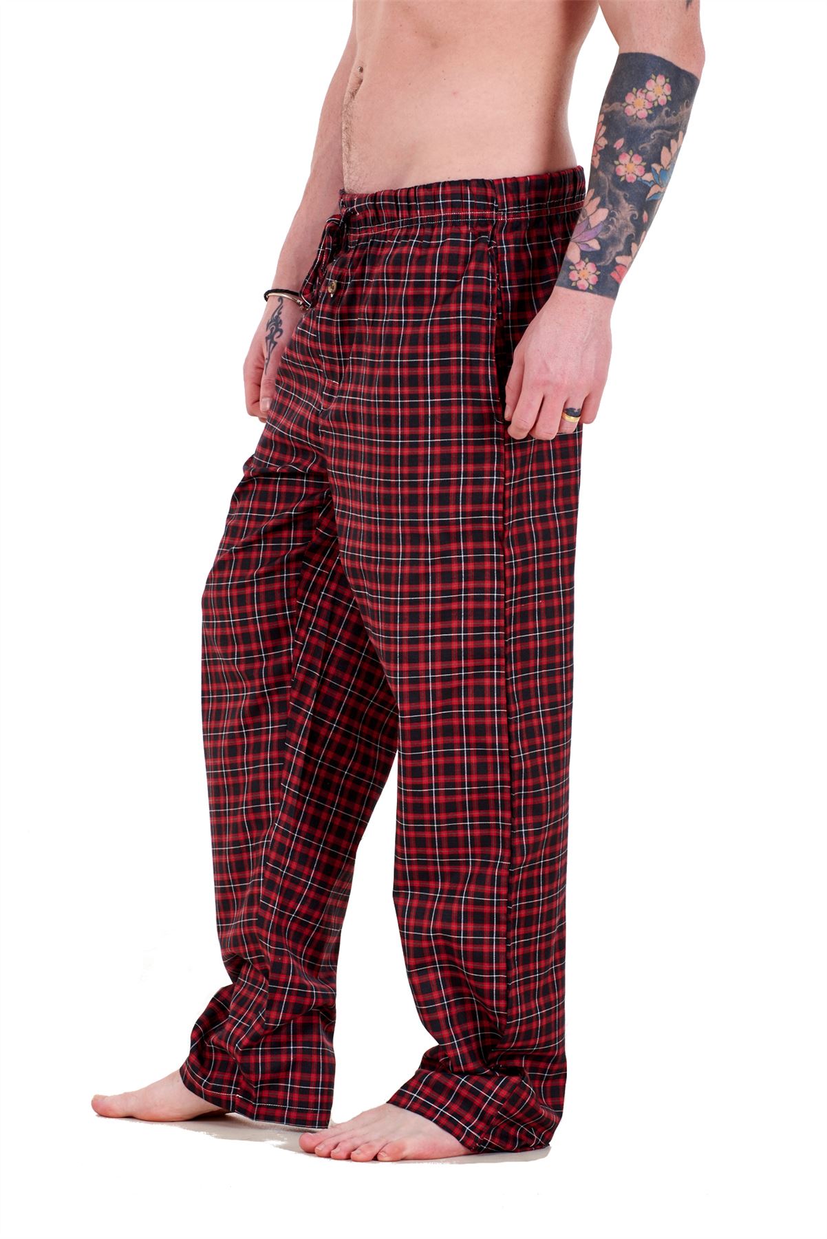 Mens Pyjama Bottoms Rich Cotton Woven Check Lounge Pant Nightwear Big ...