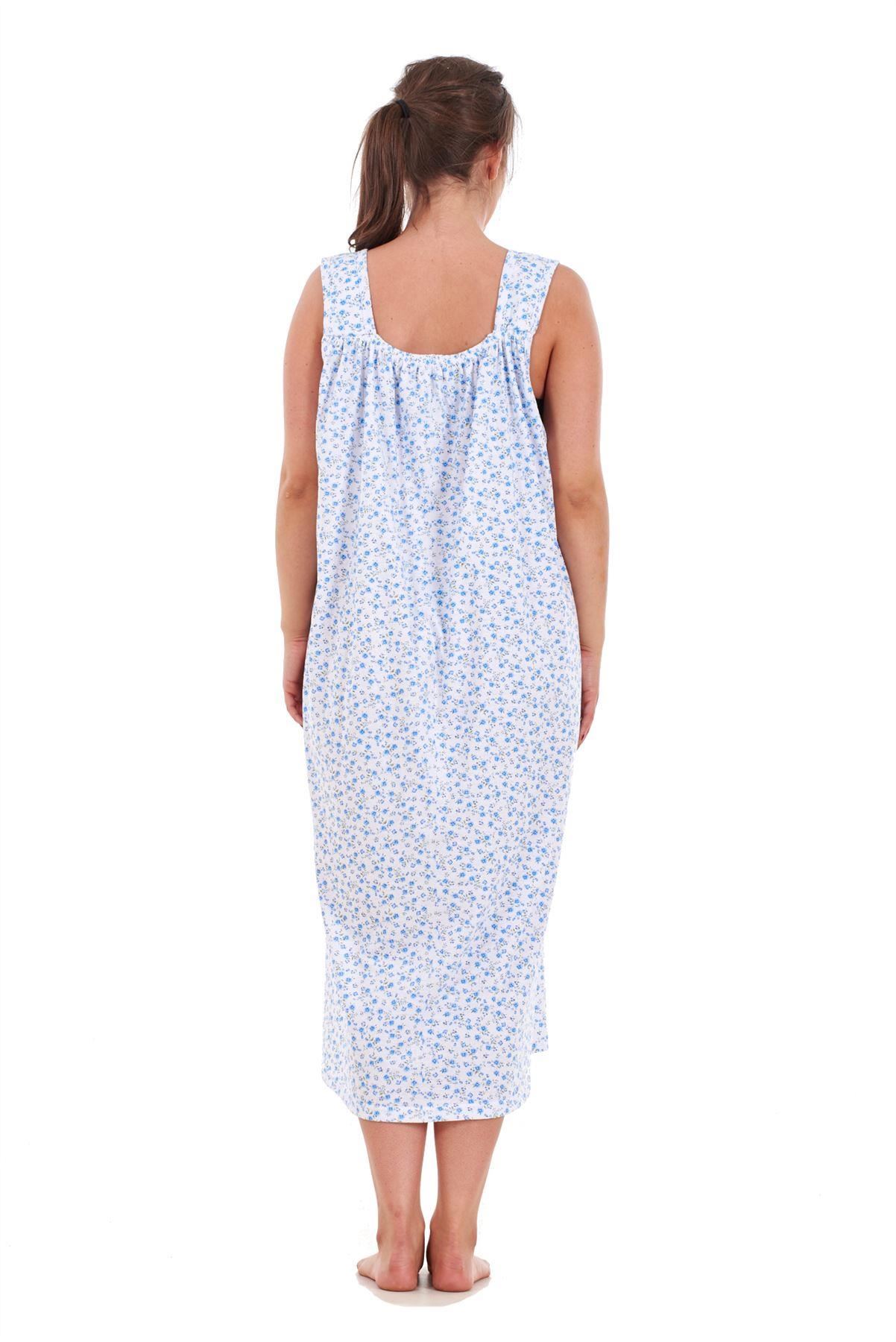 Ladies Nightwear Floral Print 100% Cotton Sleeveless Long Nightdress M to XXXL - Picture 9 of 37