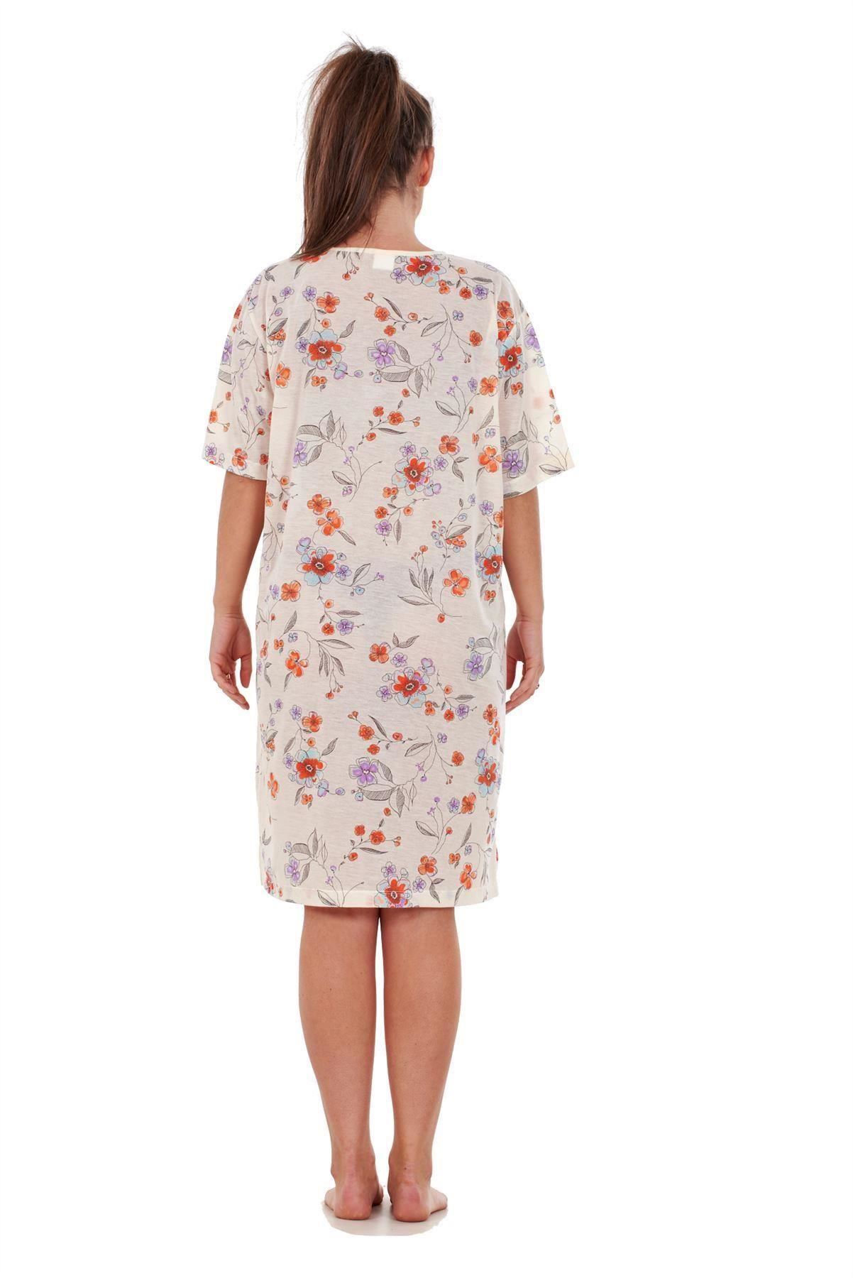 Ladies Nightwear 100 Cotton Short Sleeve button Blue Floral Nightshirt