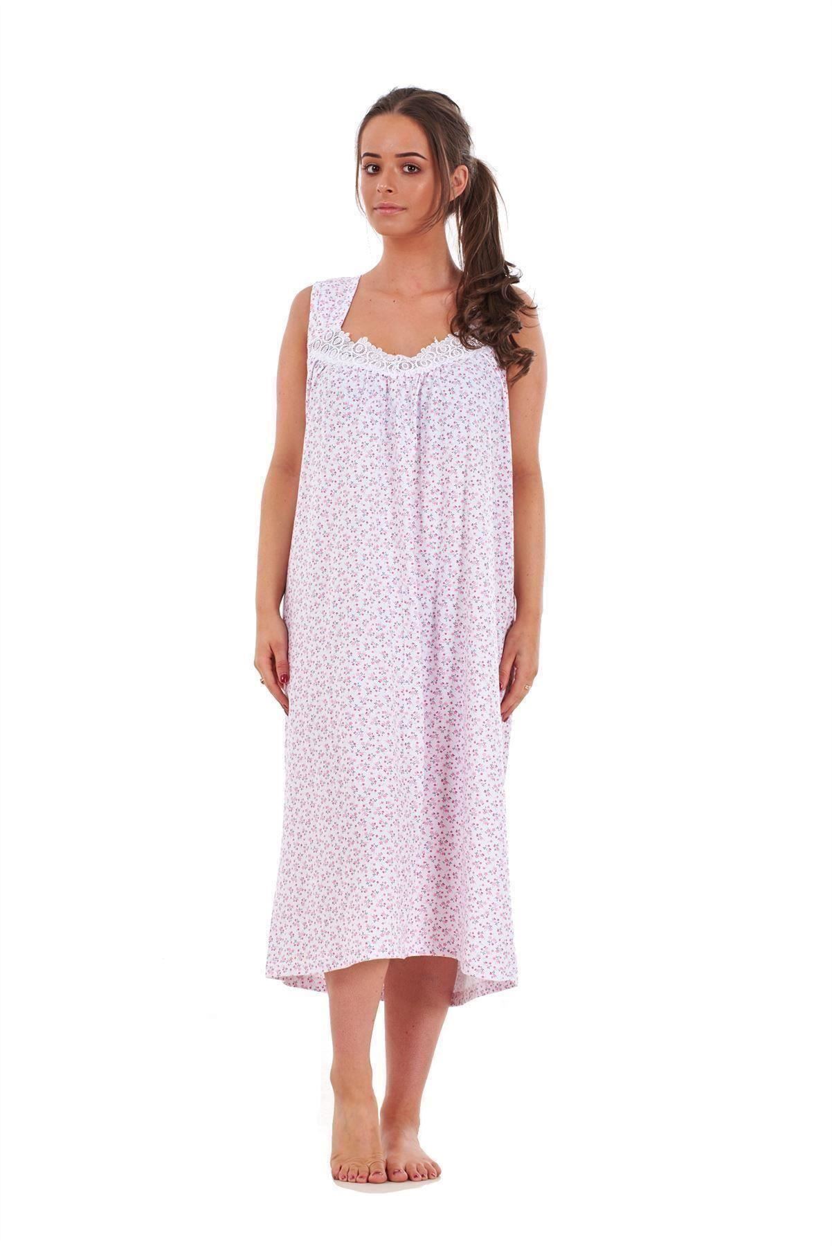 Ladies Nightwear Floral Print 100% Cotton Sleeveless Long Nightdress M to XXXL - Picture 30 of 37