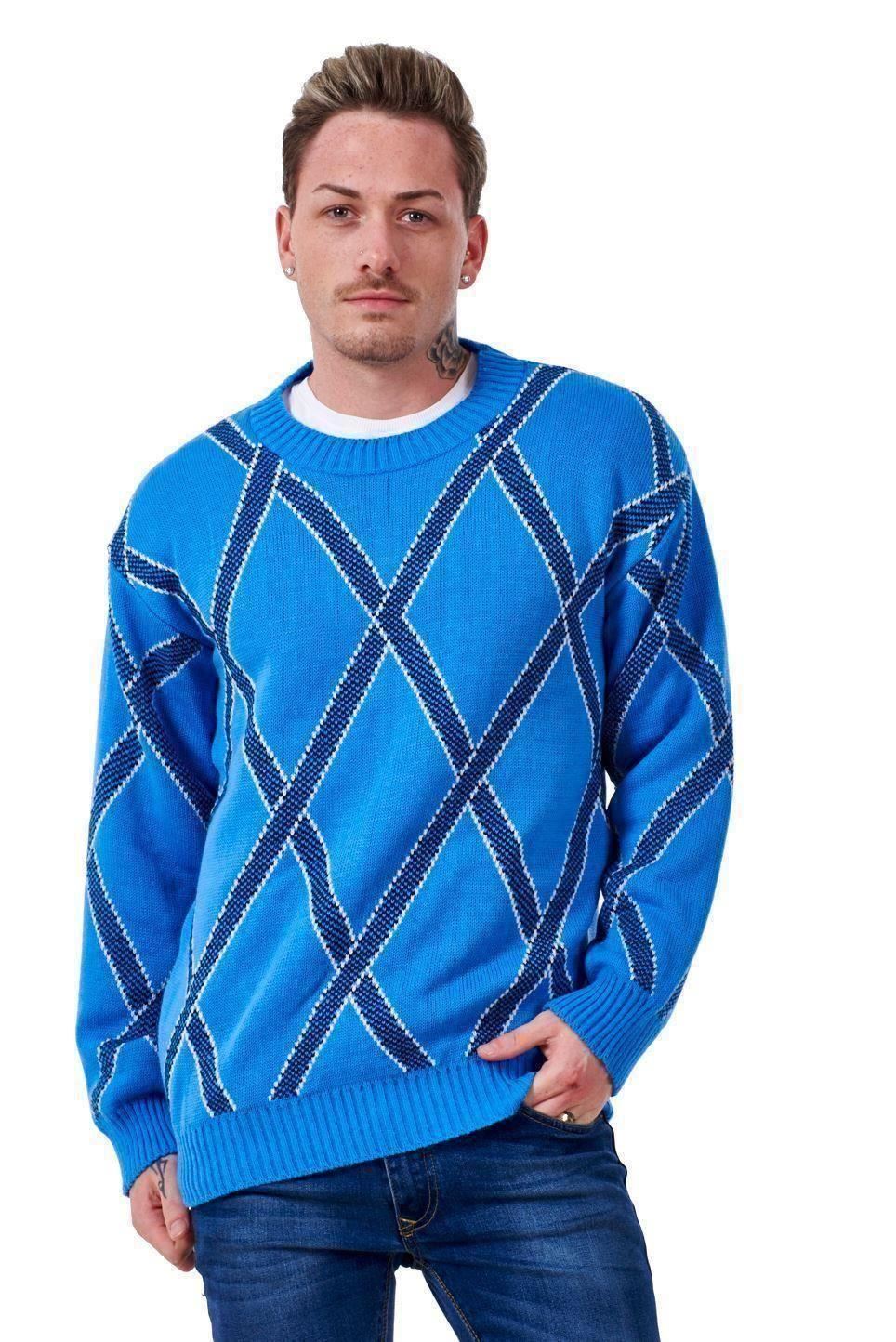 New Mens Knitted Jumper Cross Knit Pullover Casual Warm Sweater Top M