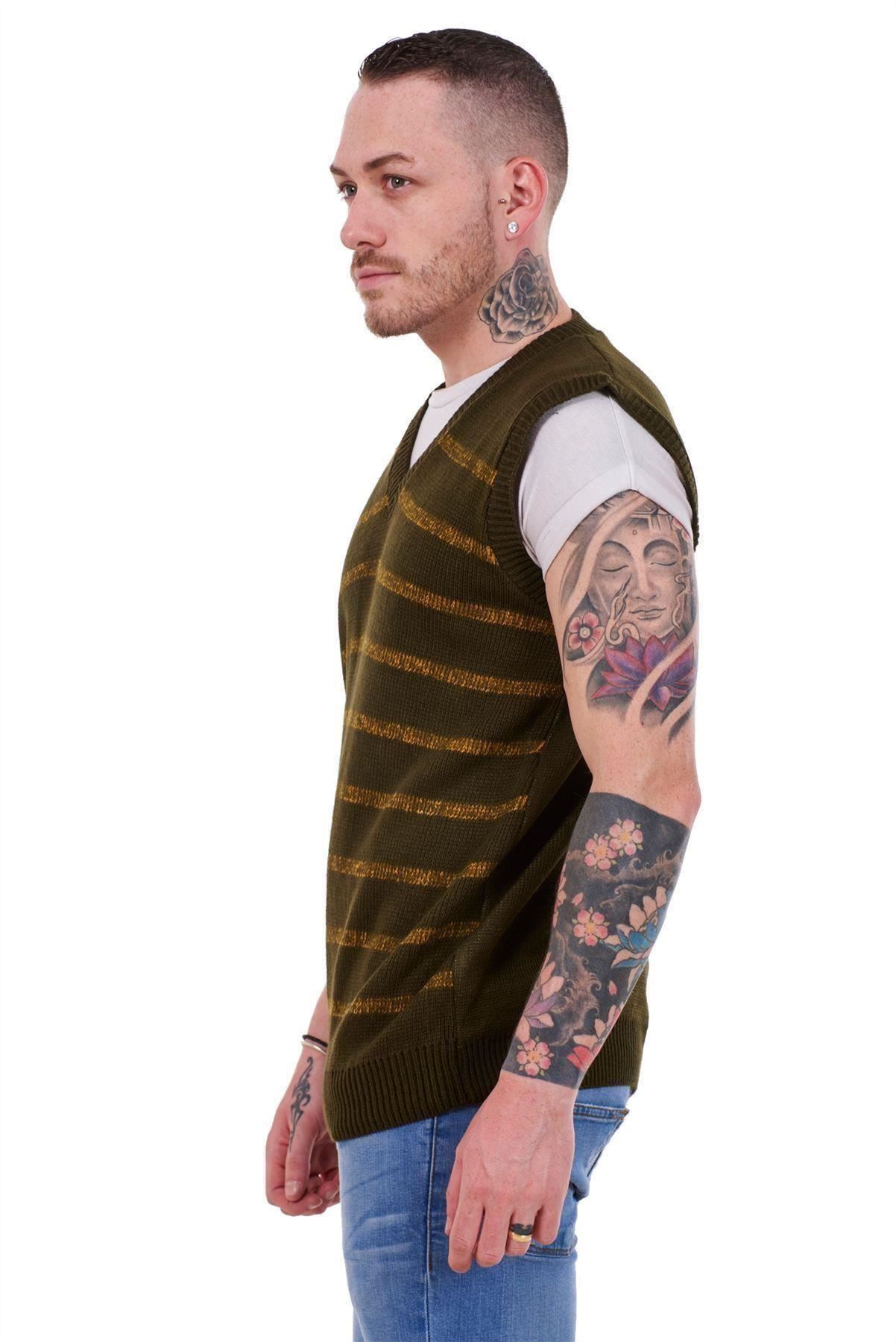 New Mens Knitted V Neck Classic Striped Tank Top Slipover Sleeveless ...