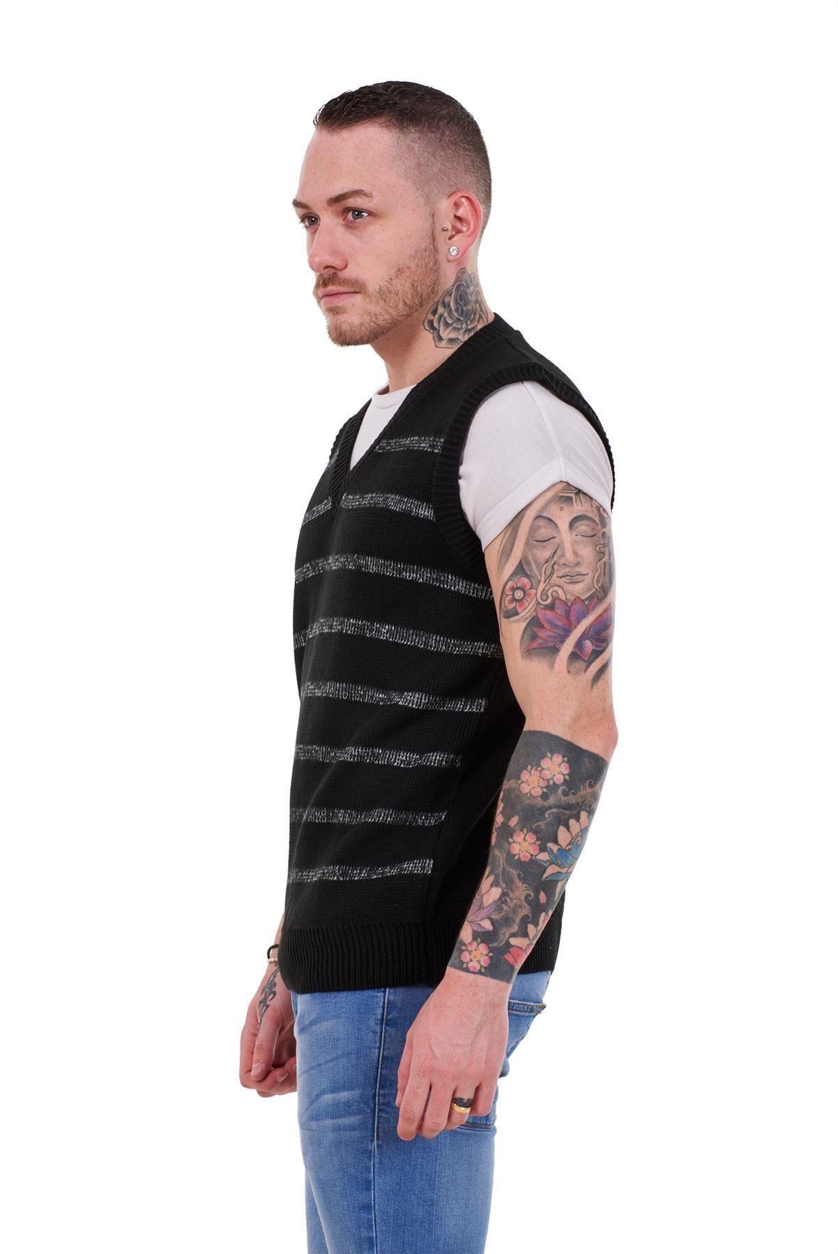 New Mens Knitted V Neck Classic Striped Tank Top Slipover Sleeveless ...