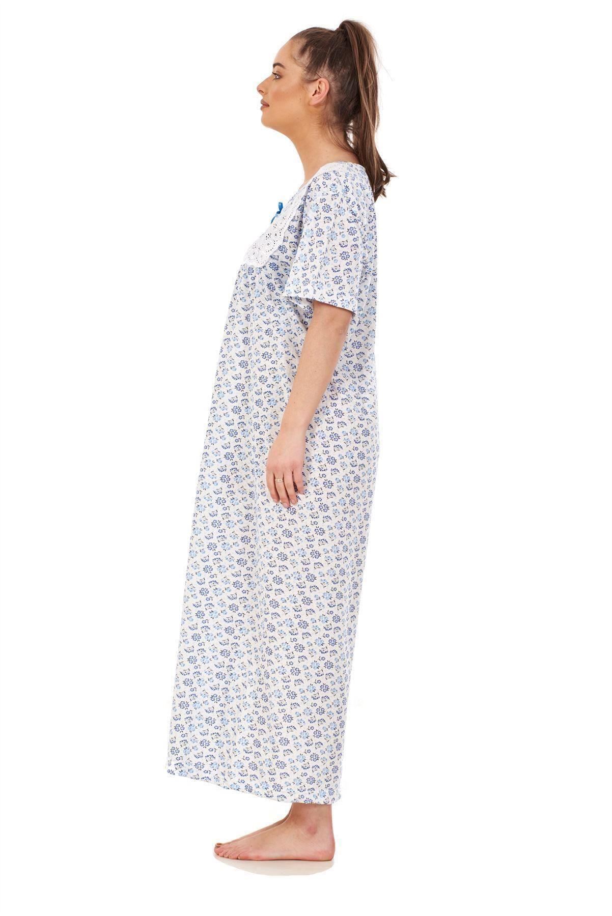 Women Nightwear Floral Print 100% Cotton Short Sleeve Long Nightdress M to XXXL - Picture 3 of 16