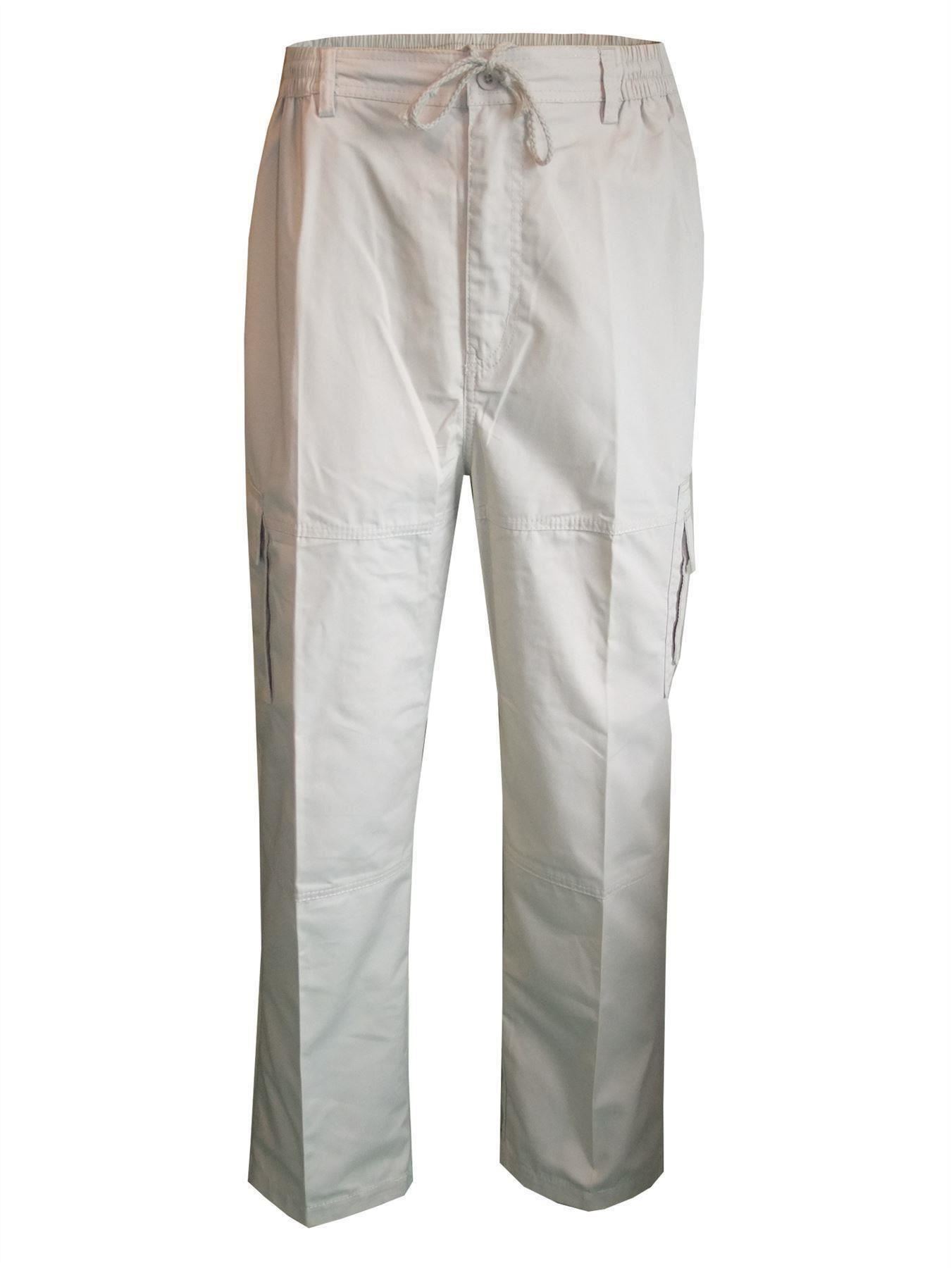 Men Straight Trousers Cargo Combat Cotton Elasticated Zip Fly Casual