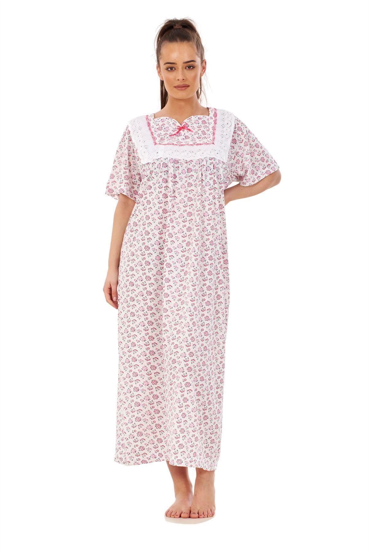 Women Nightwear Floral Print 100% Cotton Short Sleeve Long Nightdress M to XXXL - Picture 13 of 16