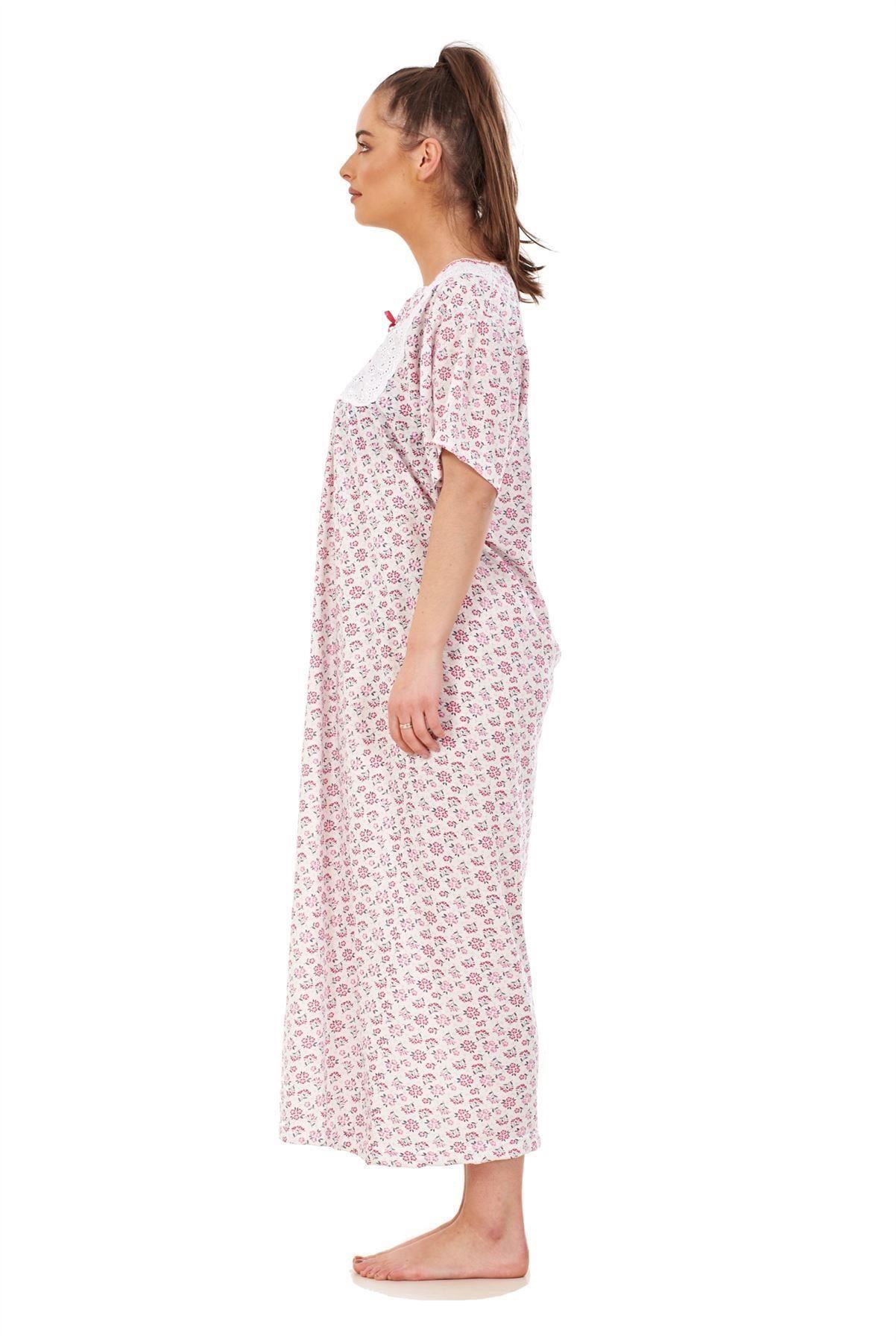 Women Nightwear Floral Print 100% Cotton Short Sleeve Long Nightdress M to XXXL - Picture 14 of 16
