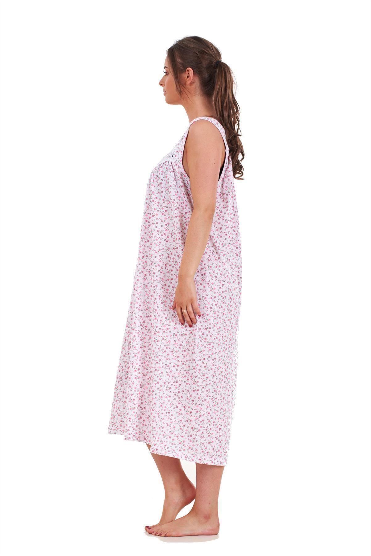 Ladies Nightwear Floral Print 100% Cotton Sleeveless Long Nightdress M to XXXL - Picture 35 of 37