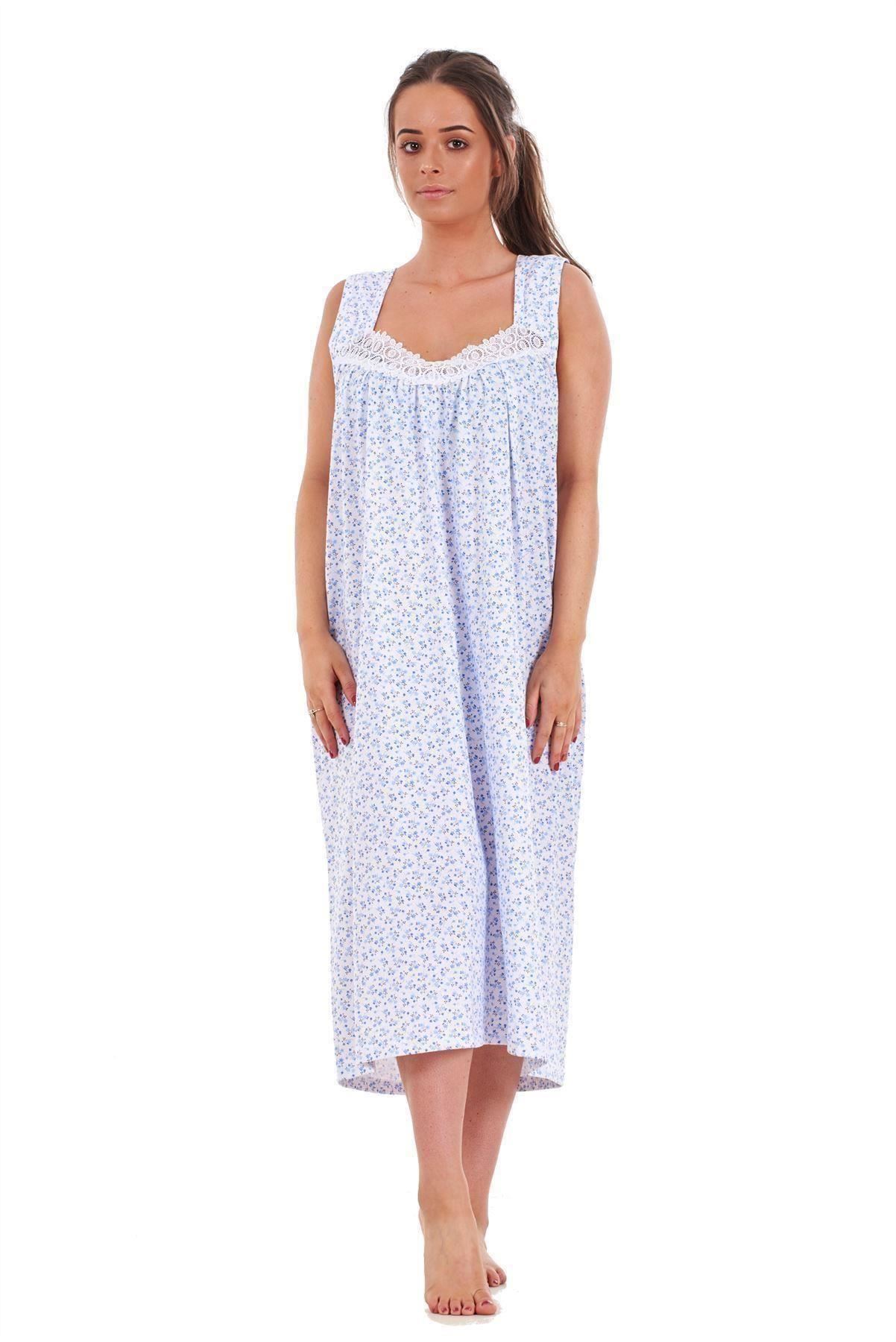 Ladies Nightwear Floral Print 100% Cotton Sleeveless Long Nightdress M to XXXL - Picture 2 of 37