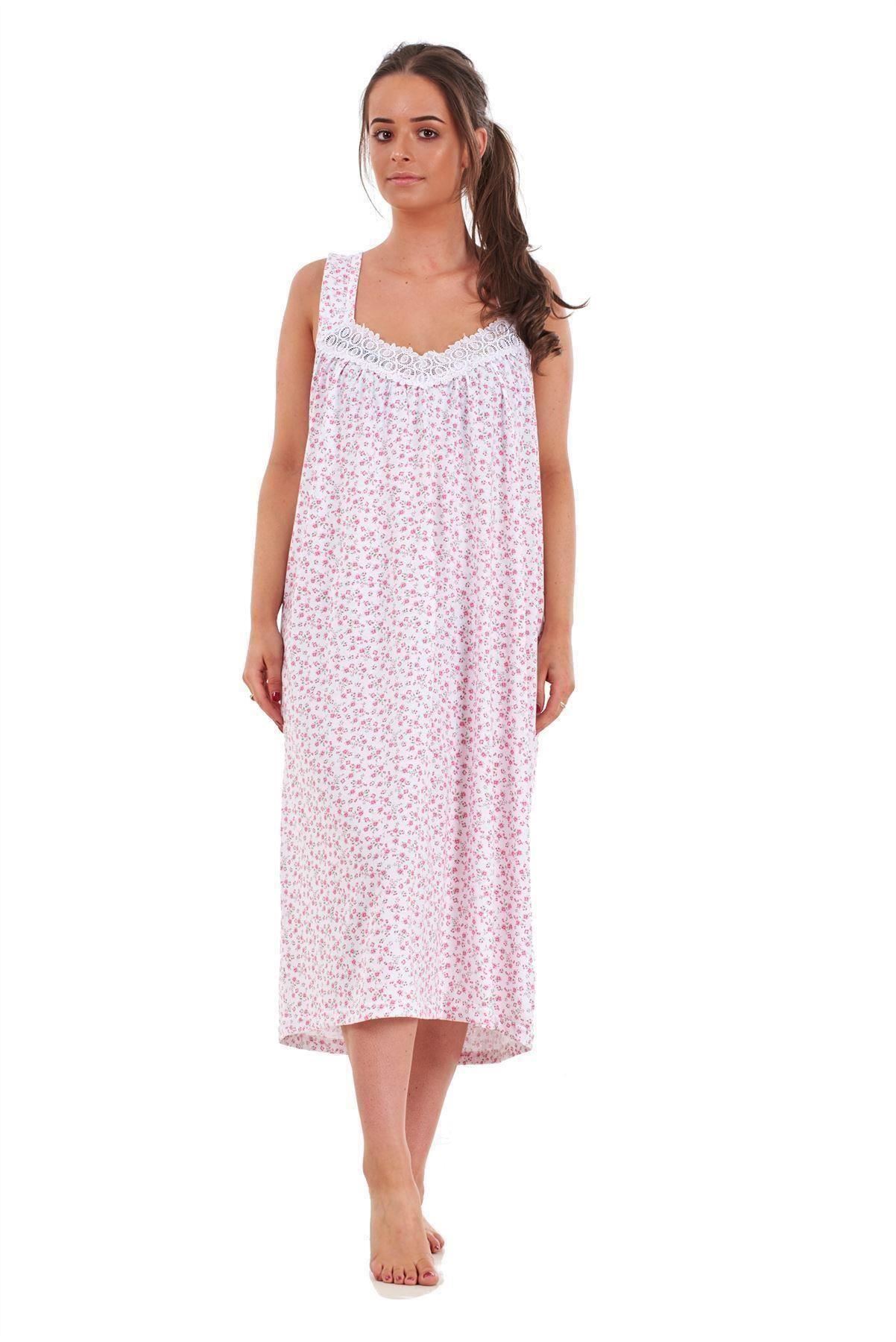 Ladies Nightwear Floral Print 100% Cotton Sleeveless Long Nightdress M to XXXL - Picture 34 of 37