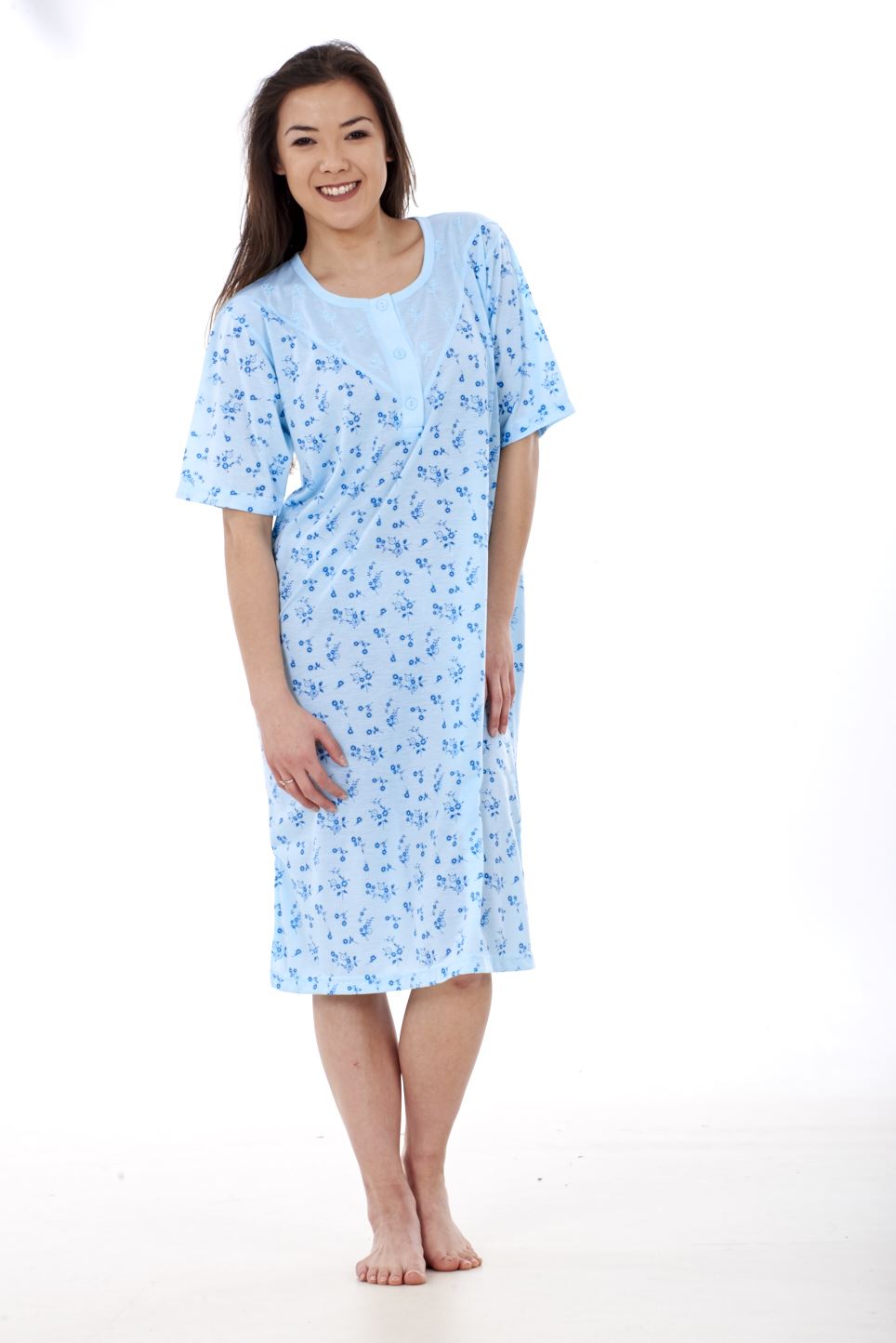 Women Ladies New Nightshirt Rich Cotton Floral Print Short Sleeve