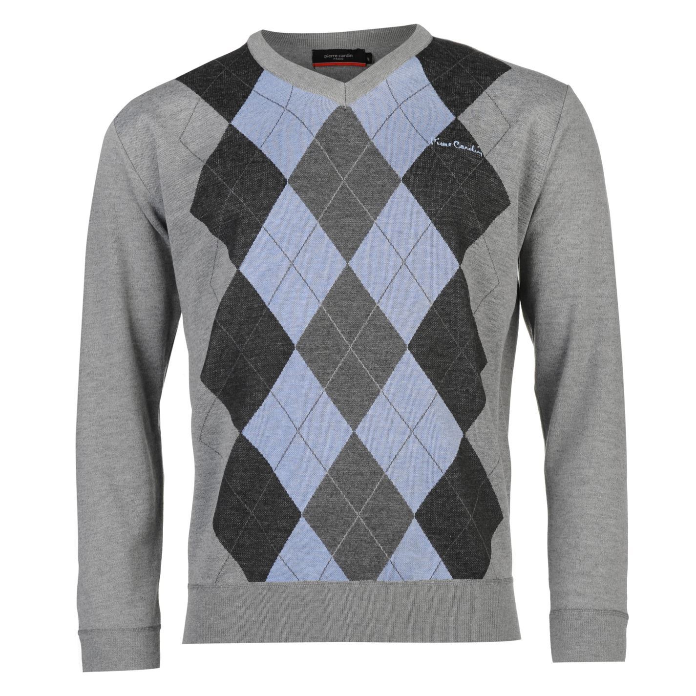 Pierre Cardin Mens Gents Argyle Jumper Print Sweater V-Neck Long Sleeve ...