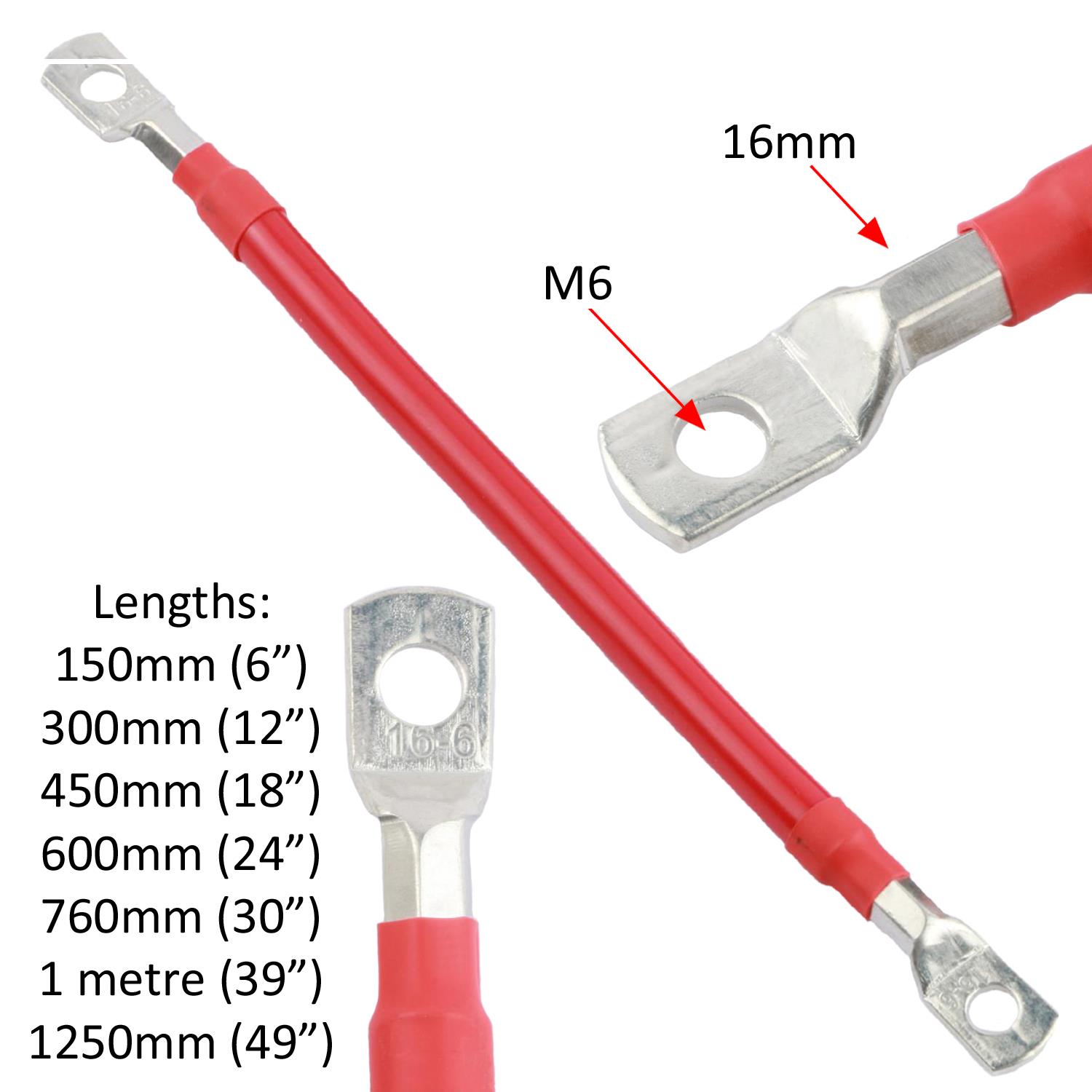 10mm² 70A Copper Battery Lead Power Strap Earth Bond Lead M6 Positive Negative