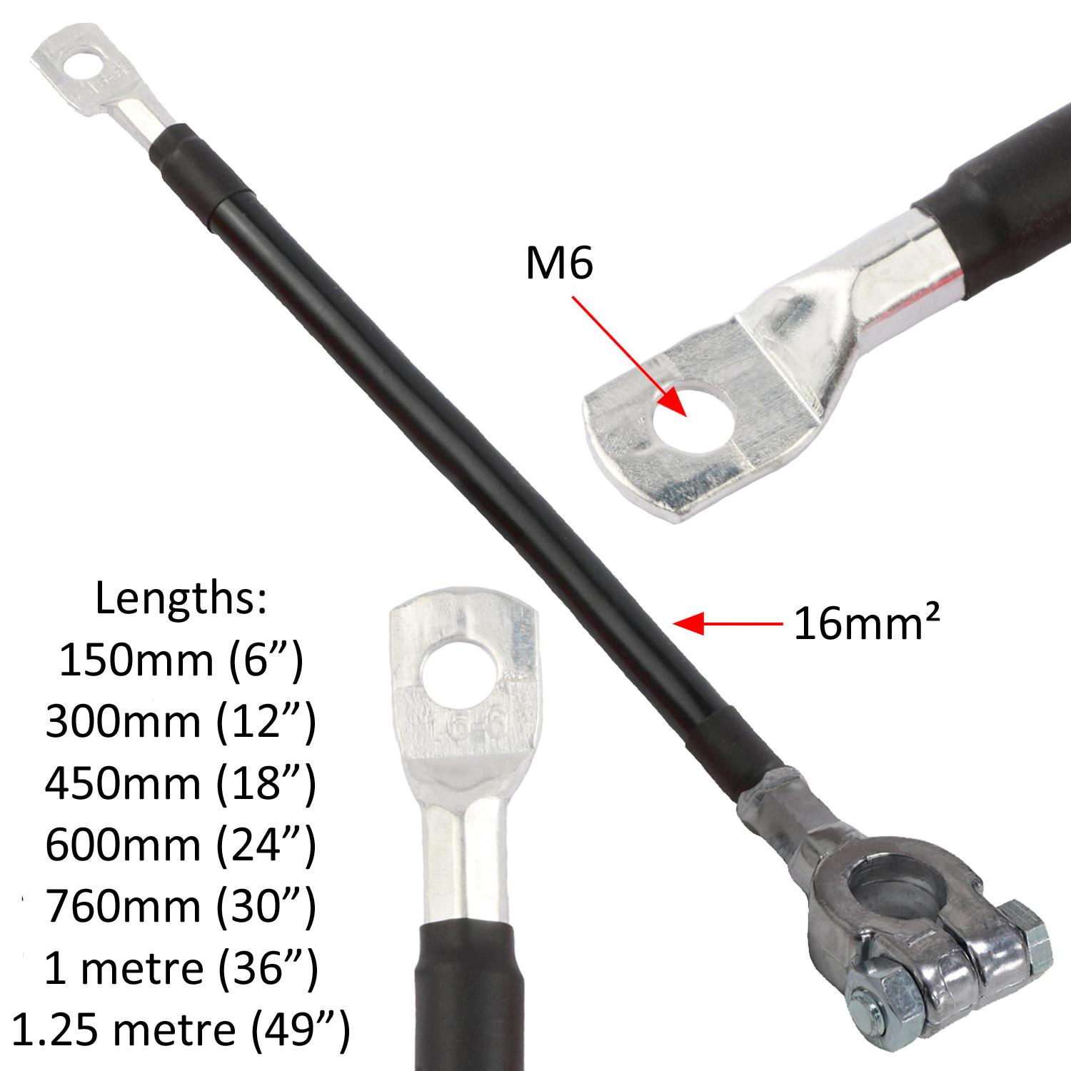 Battery Strap Lead Power Cable Eyelet and Terminal Positive Negative 16mm² 110A